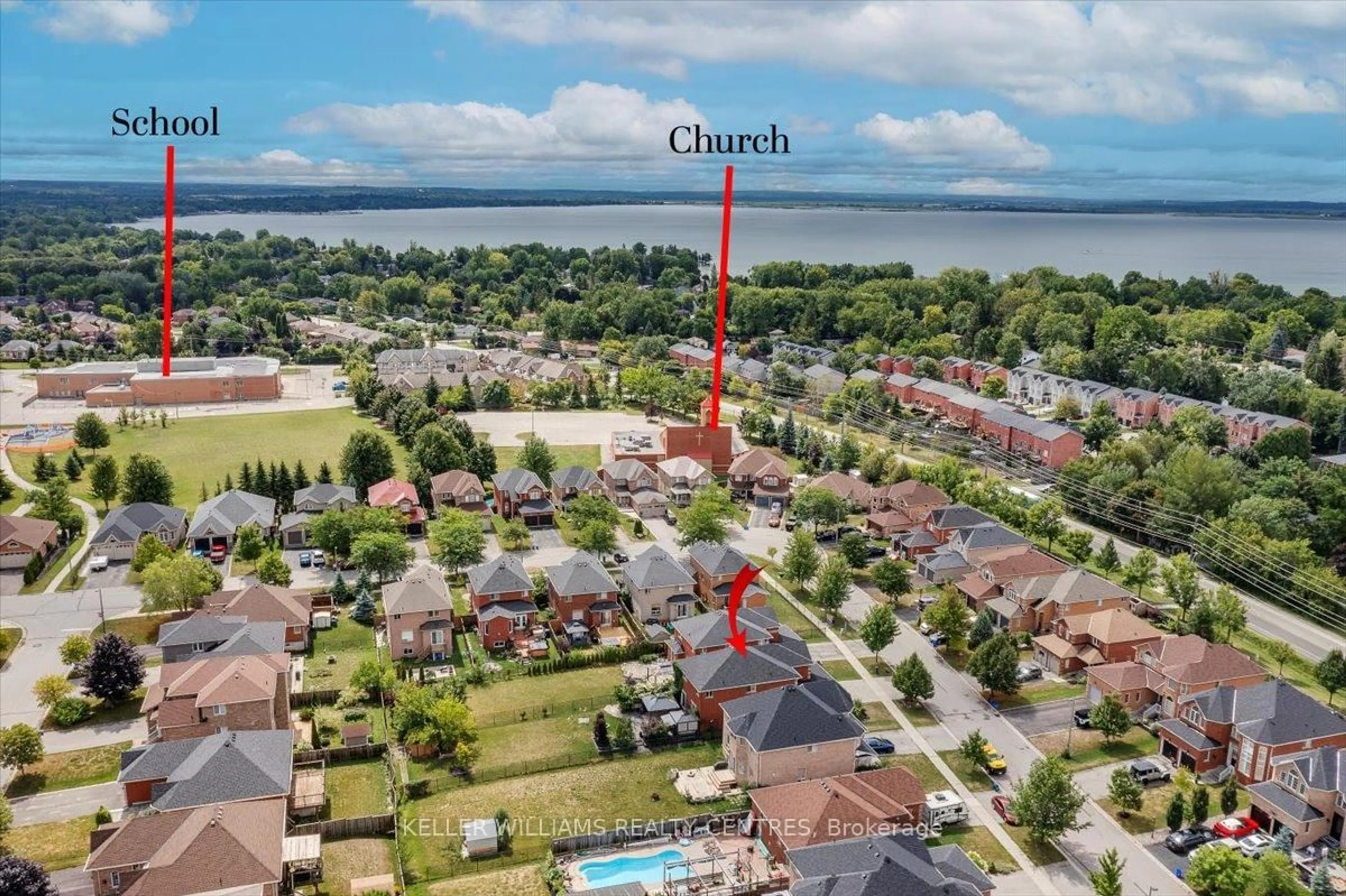 A pic from outside/outdoor area/front of a property/back of a property/a pic from drone, water/lake/river/ocean view for 63 Kerfoot Cres, Georgina Ontario L4P 4H2