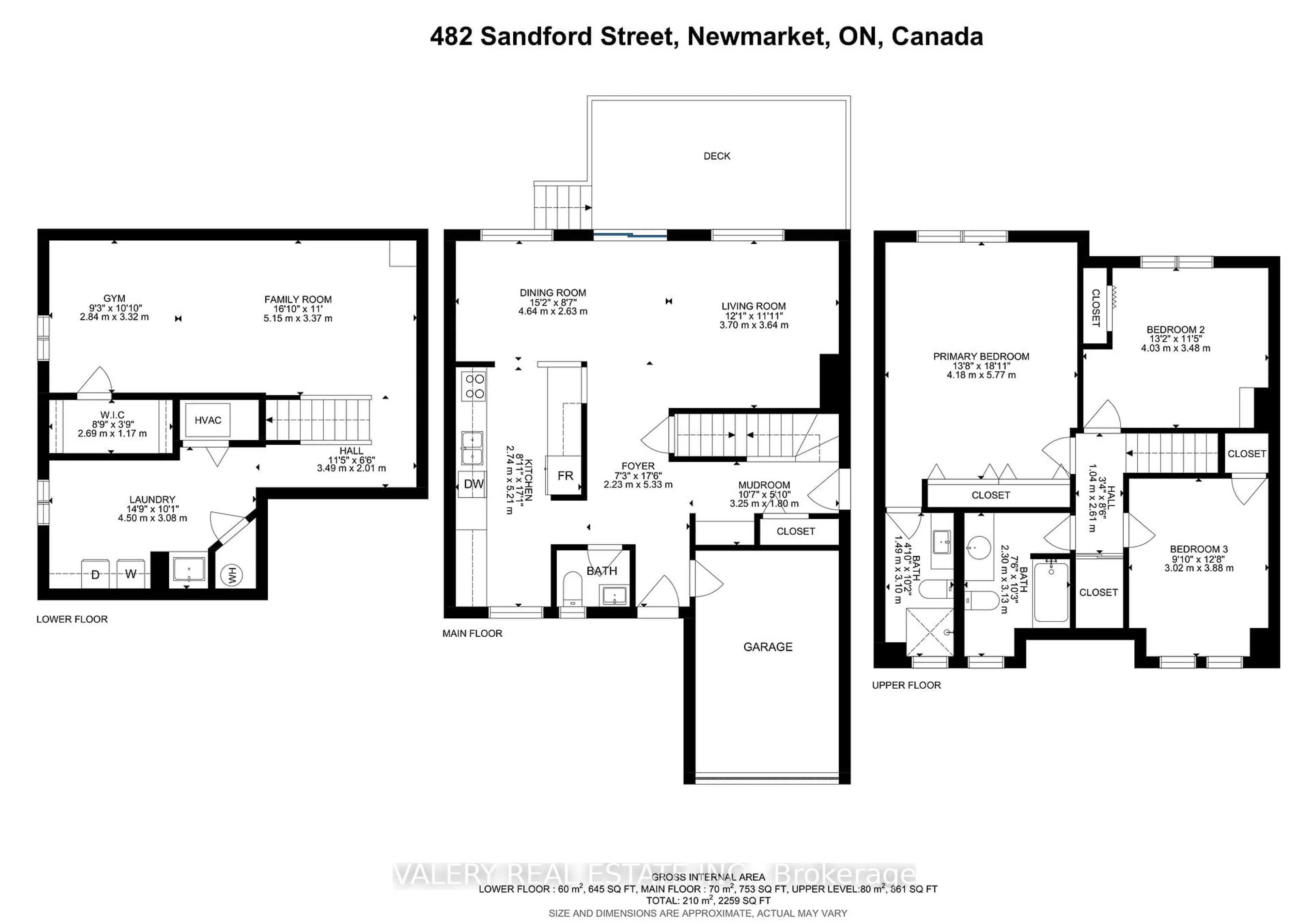 Floor plan for 482 Sandford St, Newmarket Ontario L3Y 4S7