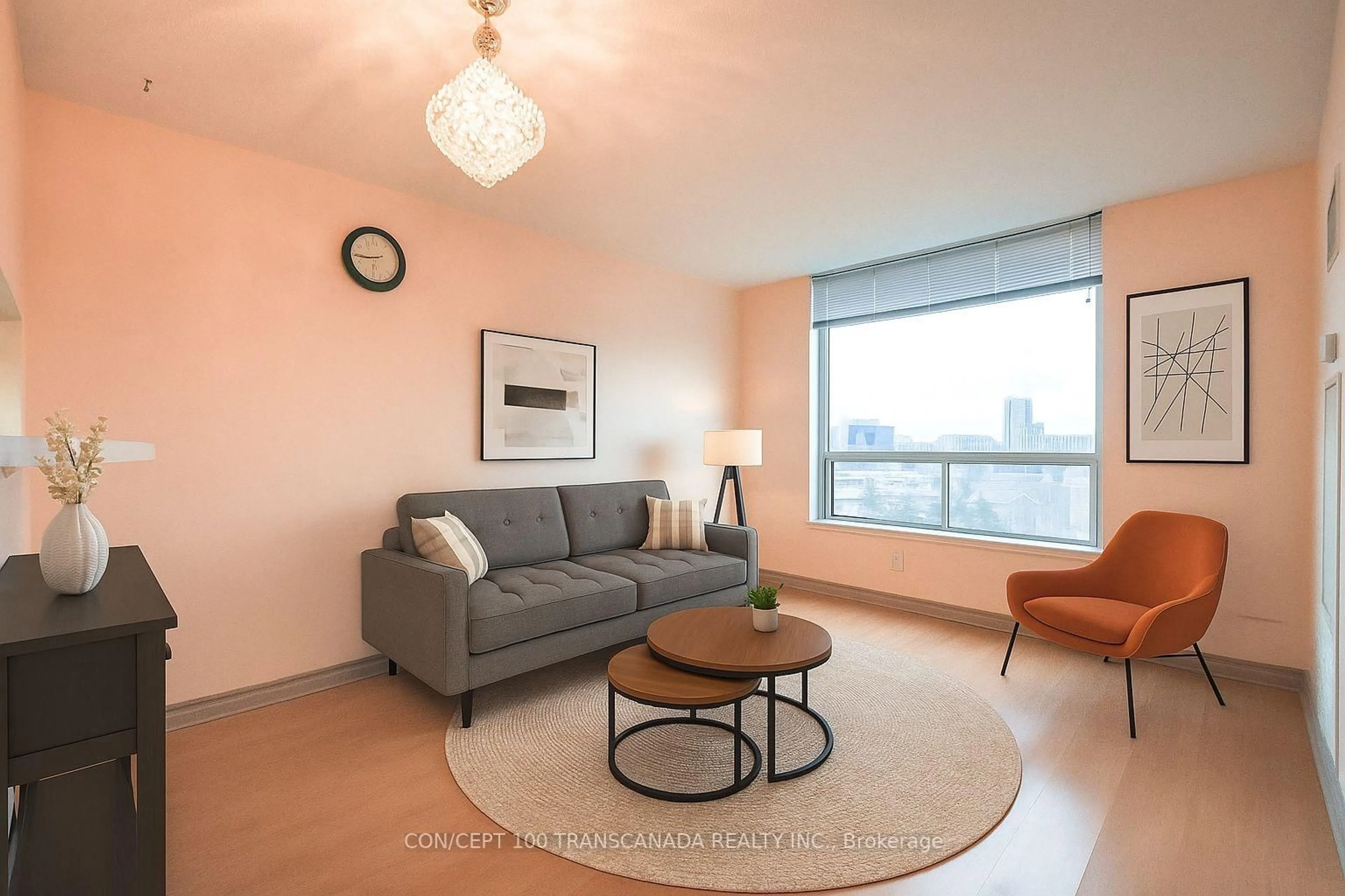 Living room with furniture, wood/laminate floor for 9015 Leslie St #1107, Richmond Hill Ontario L4B 4J8