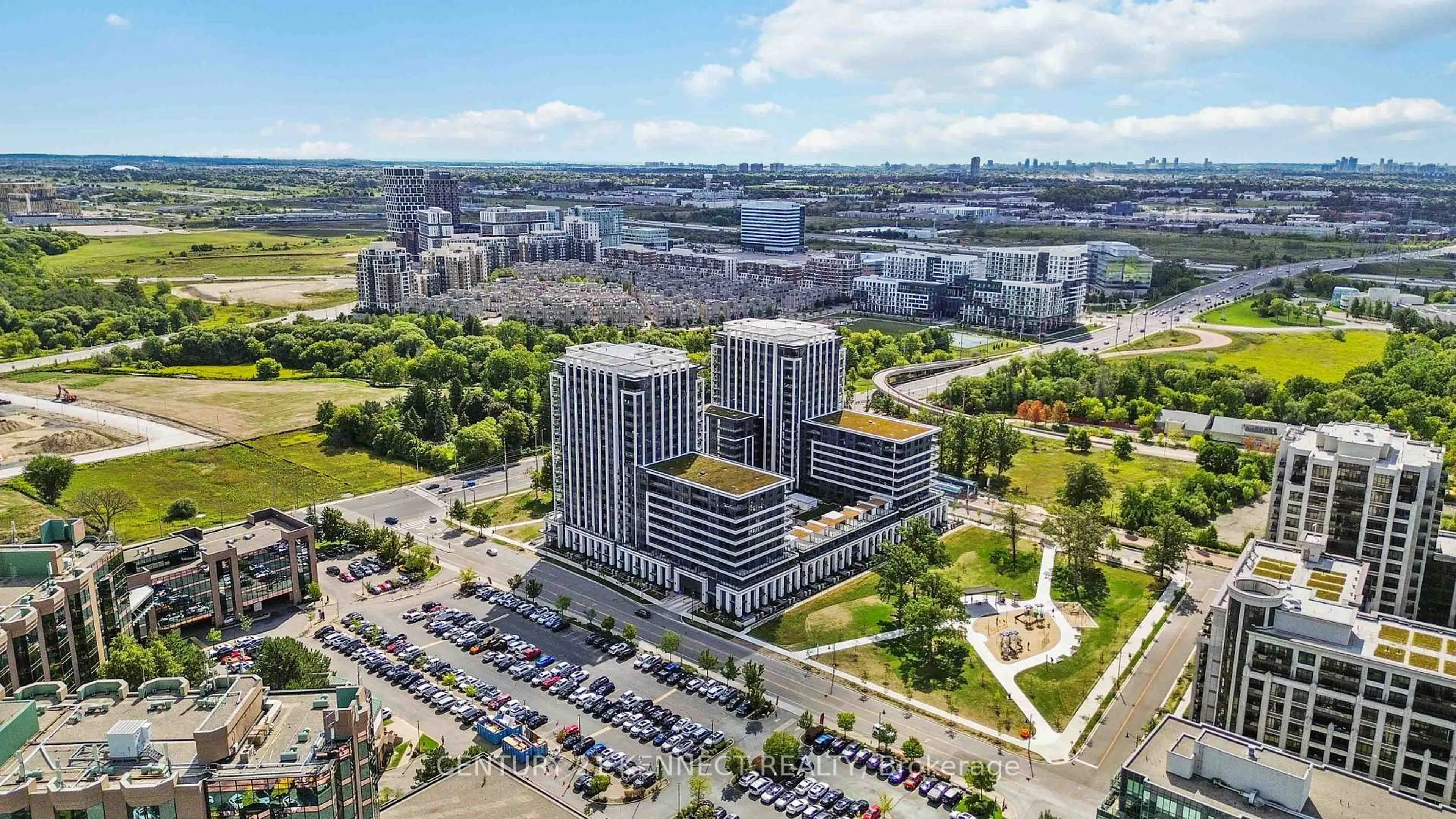 A pic from outside/outdoor area/front of a property/back of a property/a pic from drone, city buildings view from balcony for 9 Clegg Rd #722, Markham Ontario L6G 0H3