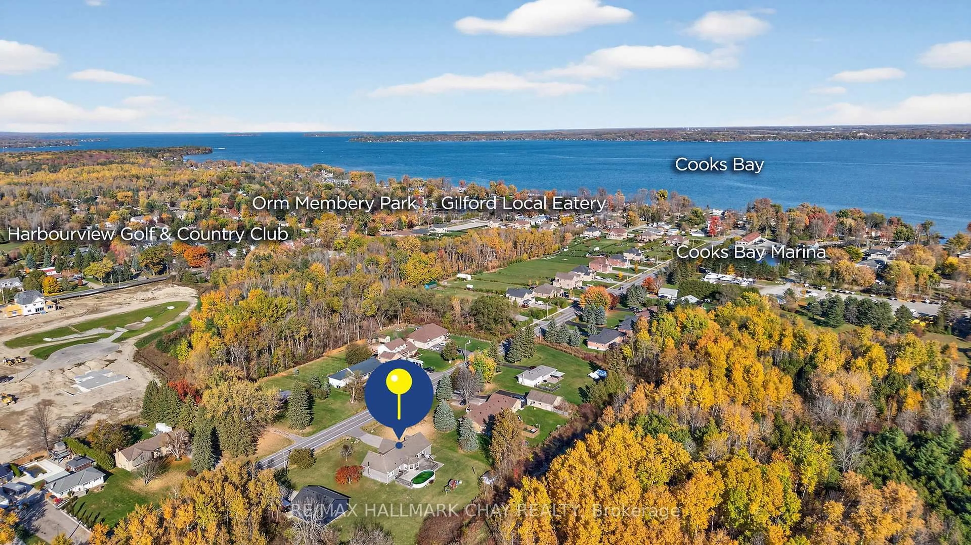 A pic from outside/outdoor area/front of a property/back of a property/a pic from drone, water/lake/river/ocean view for 1259 Gilford Rd, Innisfil Ontario L0L 1R0