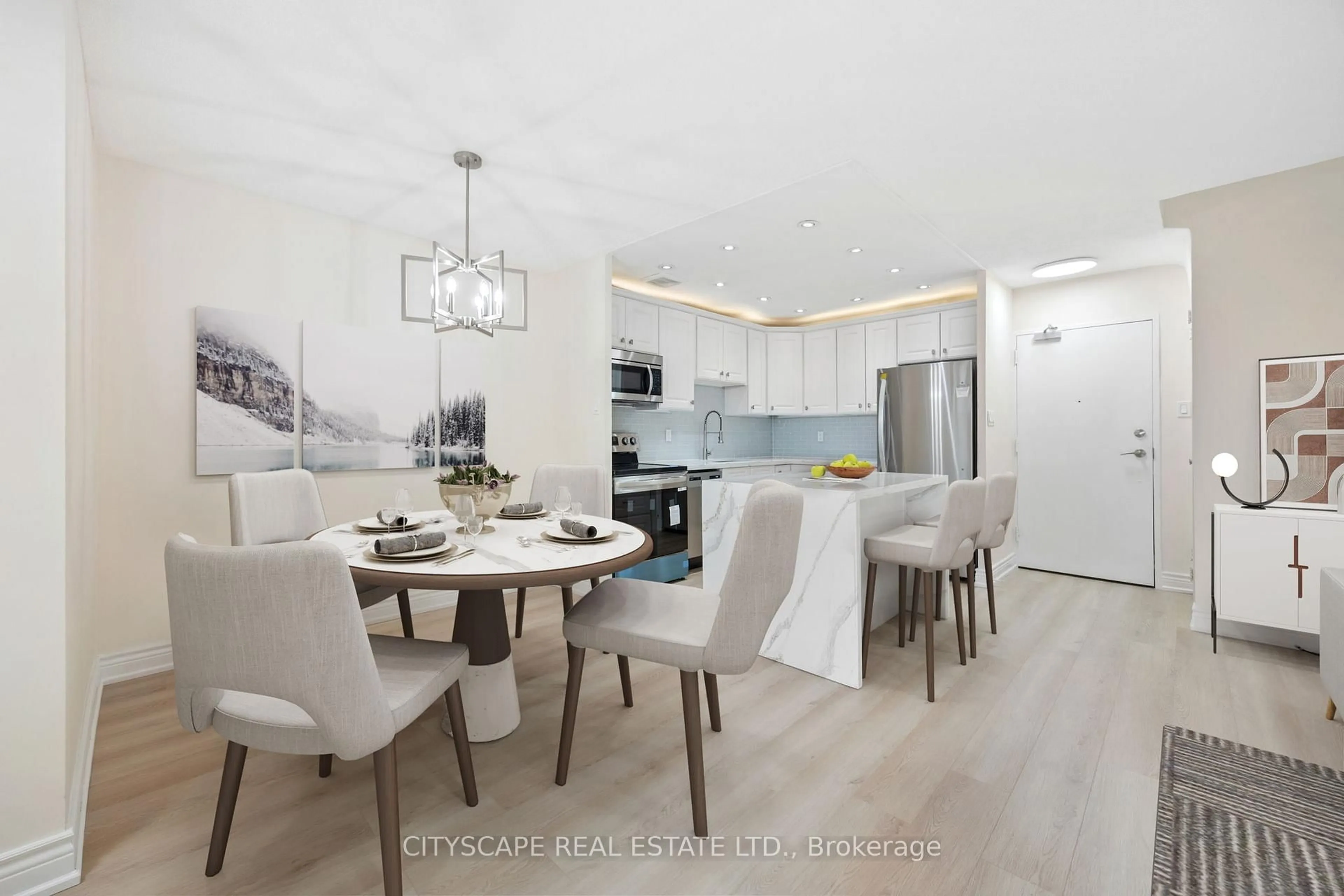 Open concept kitchen, wood/laminate floor for 16 Elgin St #301, Markham Ontario L3T 4T4