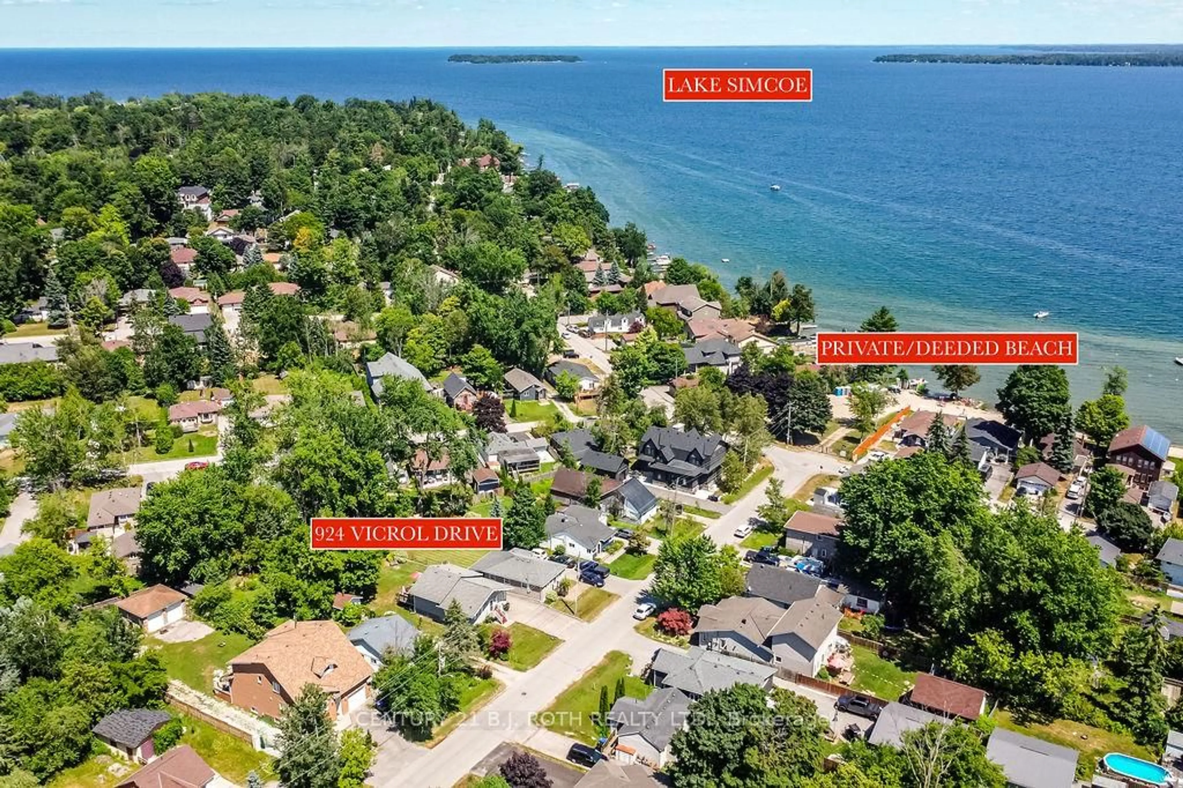 A pic from outside/outdoor area/front of a property/back of a property/a pic from drone, water/lake/river/ocean view for 924 Vicrol Dr, Innisfil Ontario L9S 1V4