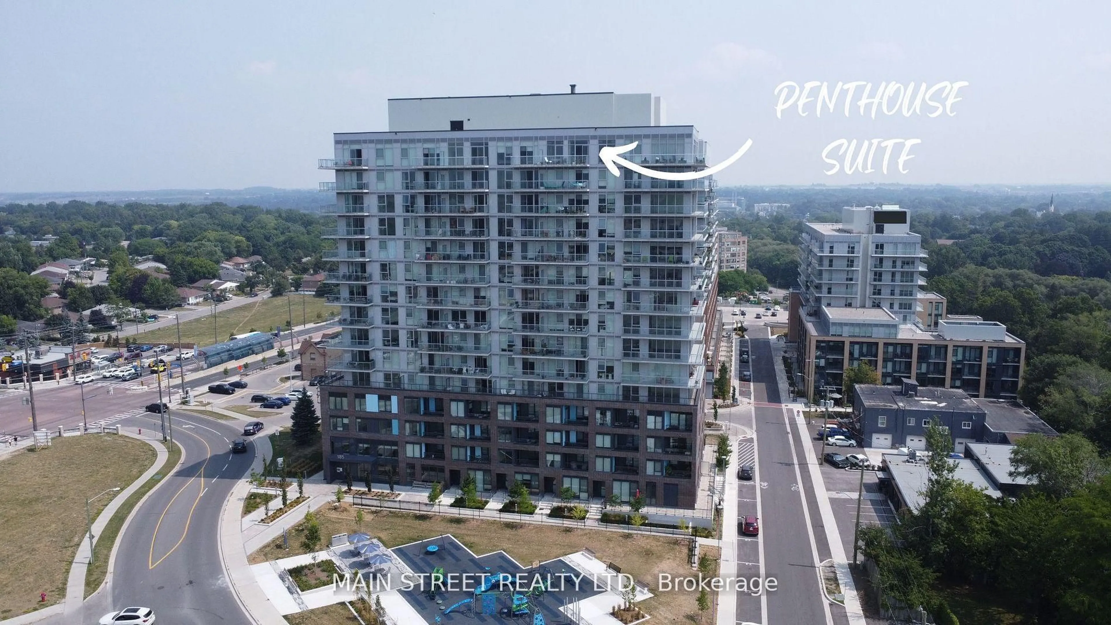 A pic from outside/outdoor area/front of a property/back of a property/a pic from drone, city buildings view from balcony for 185 Deerfield Rd #1506, Newmarket Ontario L3Y 0G7