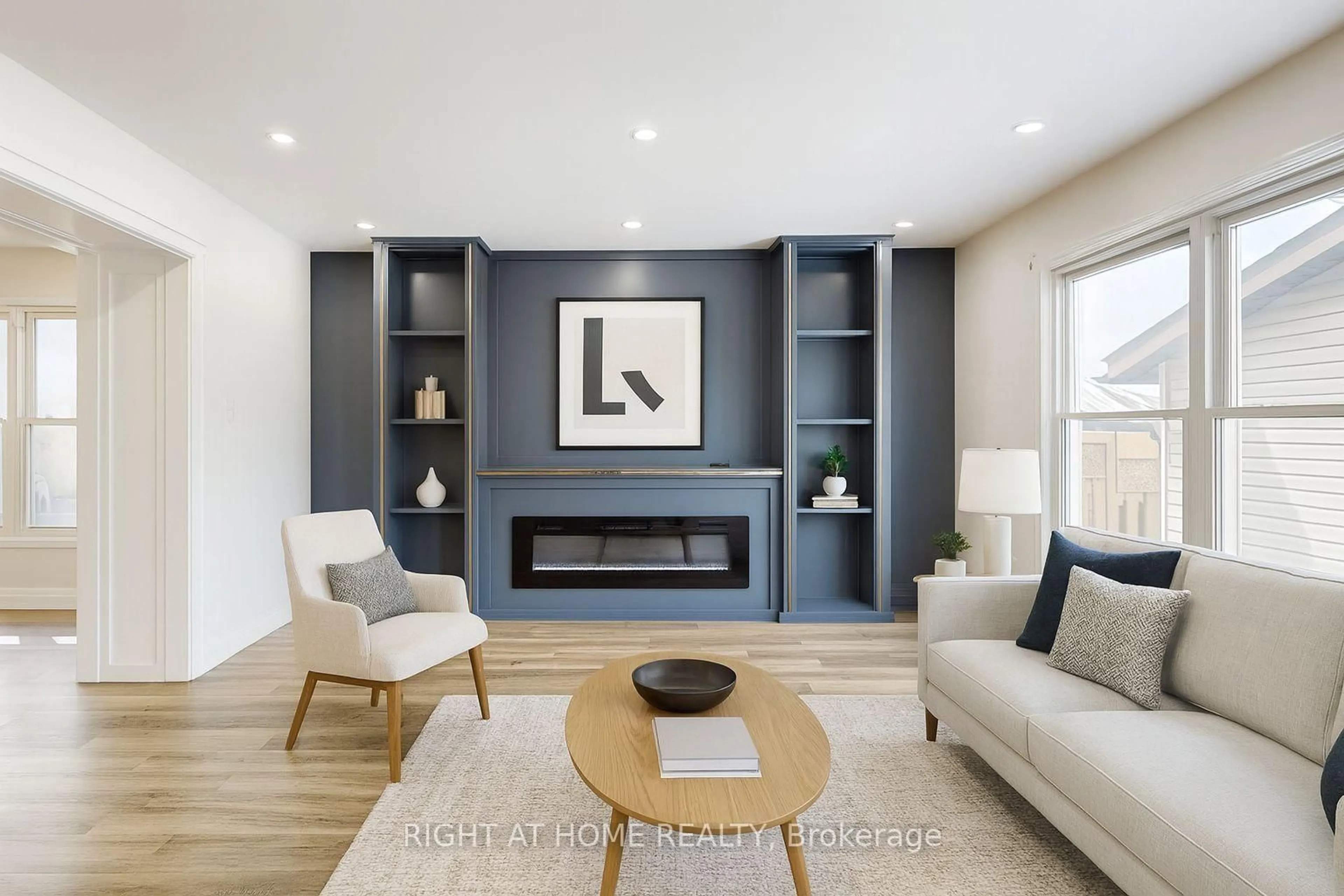 Living room with furniture, wood/laminate floor for 12 John W Taylor Ave, New Tecumseth Ontario L9B 0B3