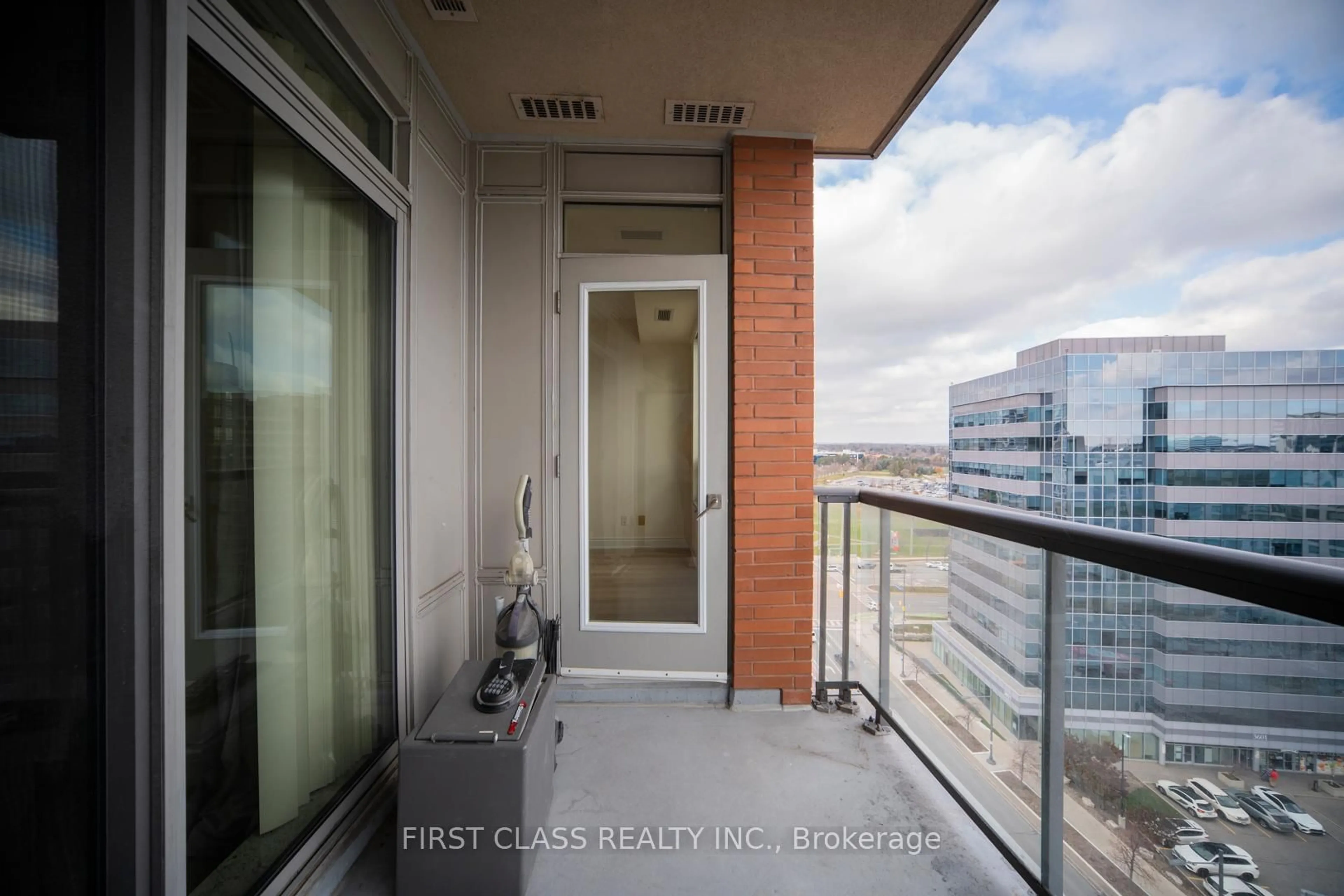 Balcony in the apartment, city buildings view from balcony for 60 South Town Centre Blvd #1608, Markham Ontario L6G 0C5