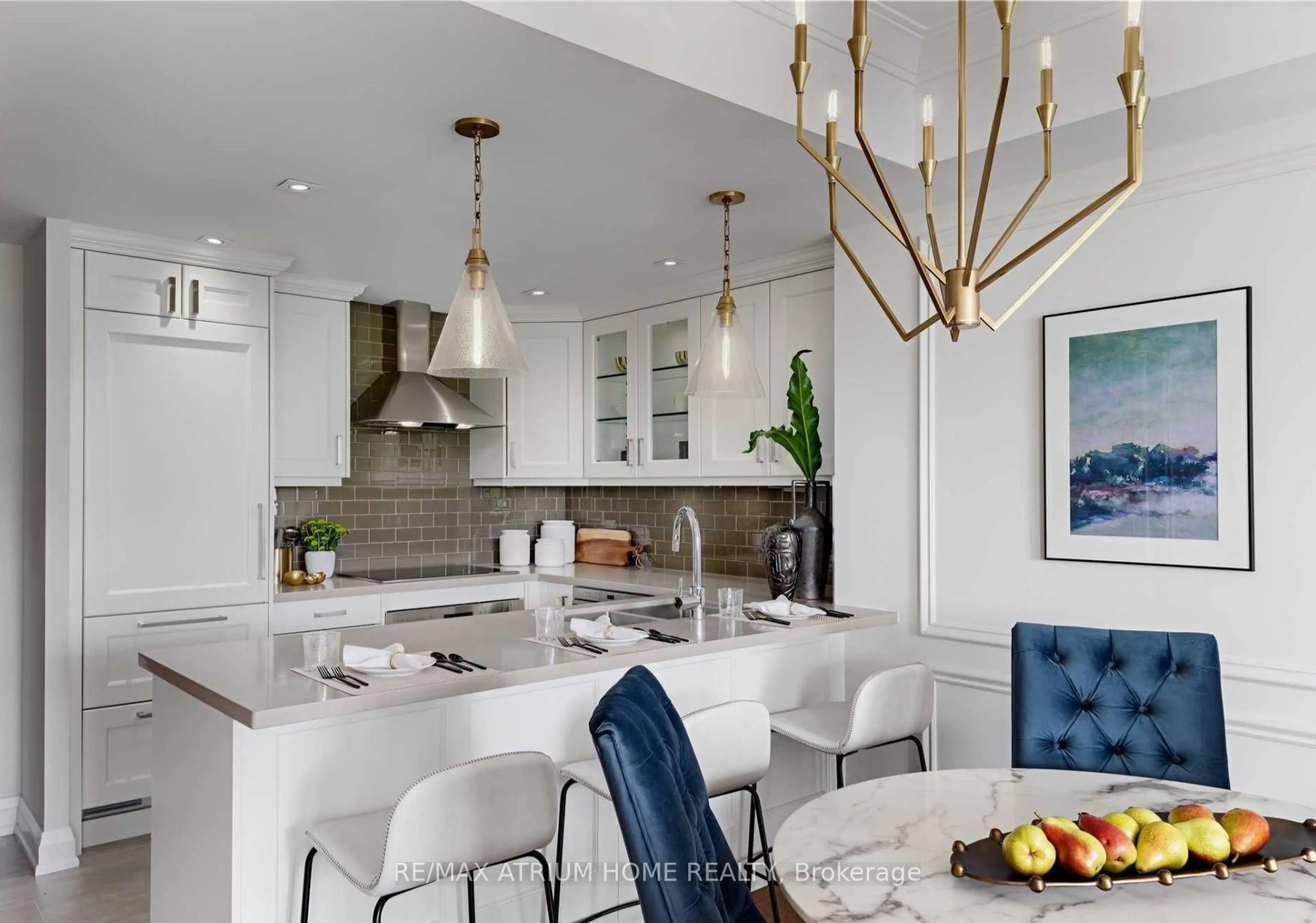 Contemporary kitchen, ceramic/tile floor for 15 Stollery Pond Cres #511, Markham Ontario L6C 0Y4