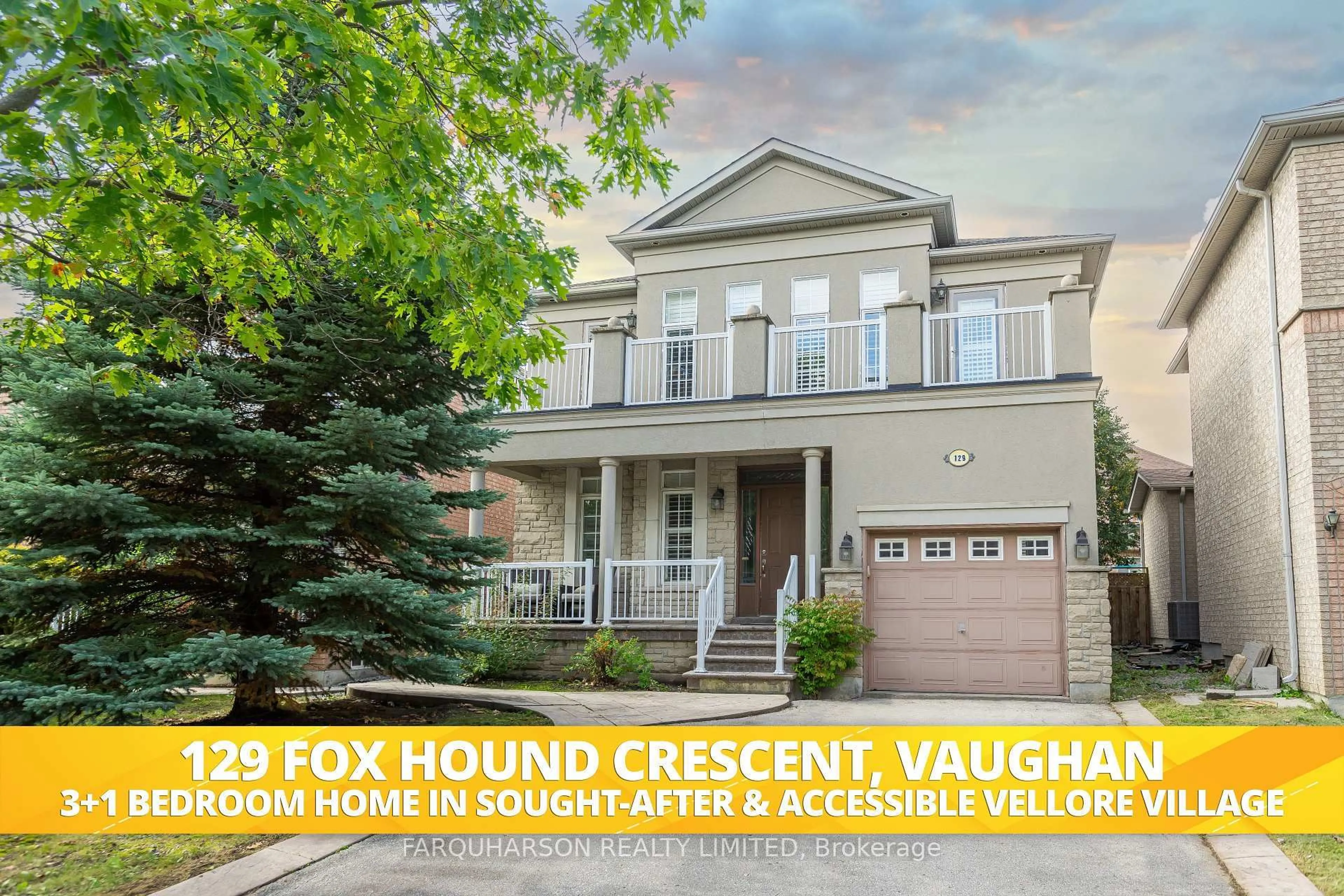 Home with vinyl exterior material, street for 129 Fox Hound Cres, Vaughan Ontario L4H 2H4
