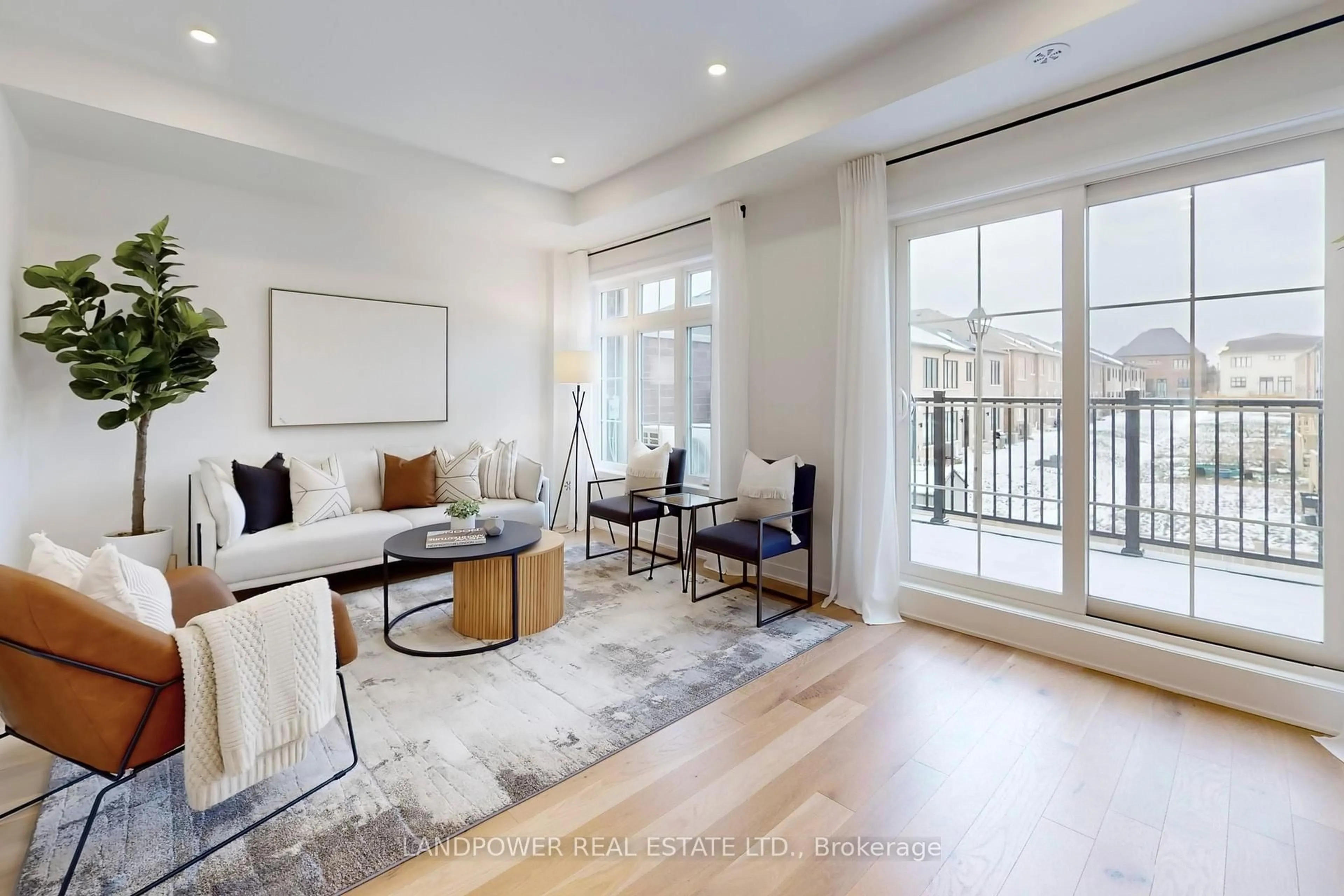 Living room with furniture, wood/laminate floor for 66 York Downs Blvd, Markham Ontario L6C 3M6