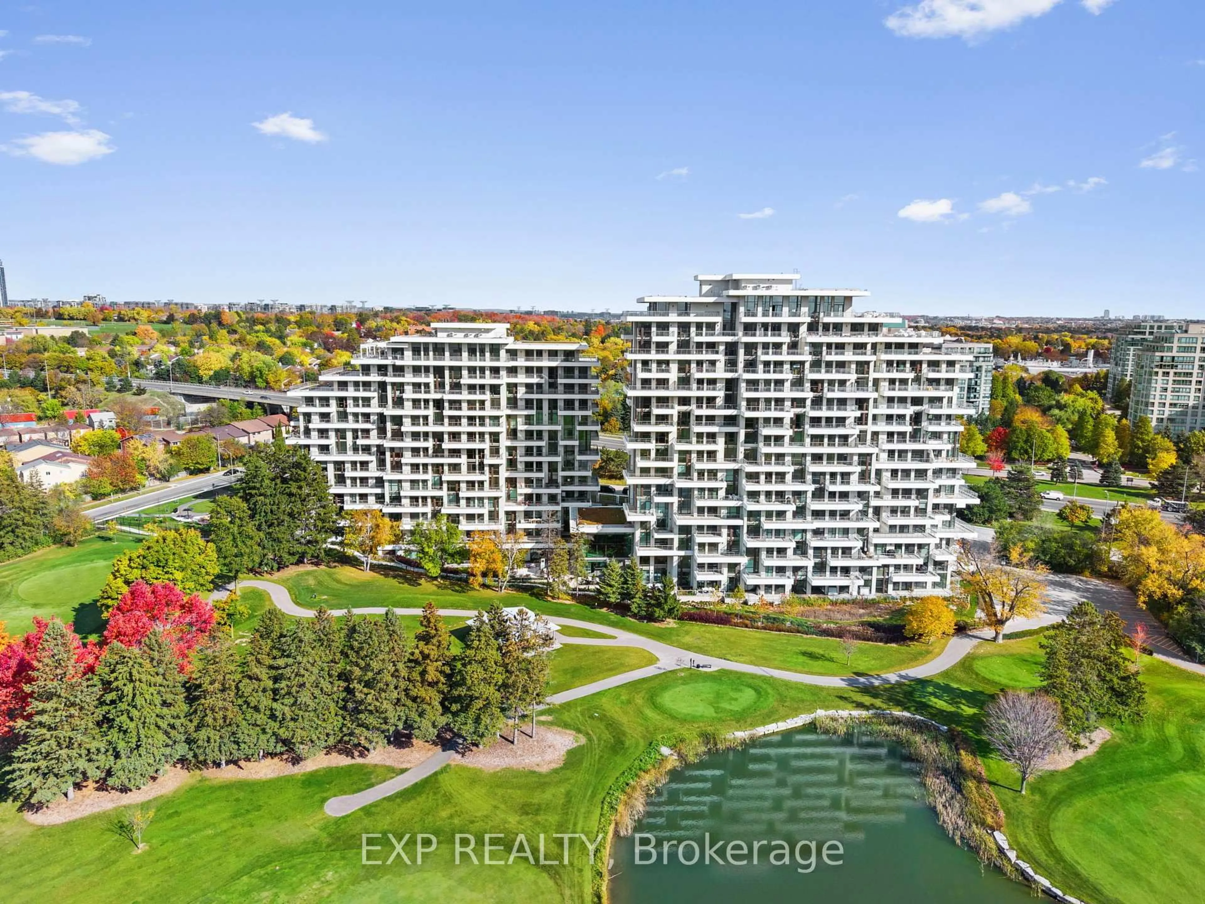 A pic from outside/outdoor area/front of a property/back of a property/a pic from drone, water/lake/river/ocean view for 397 Royal Orchard Blvd #301, Markham Ontario L3T 0H3