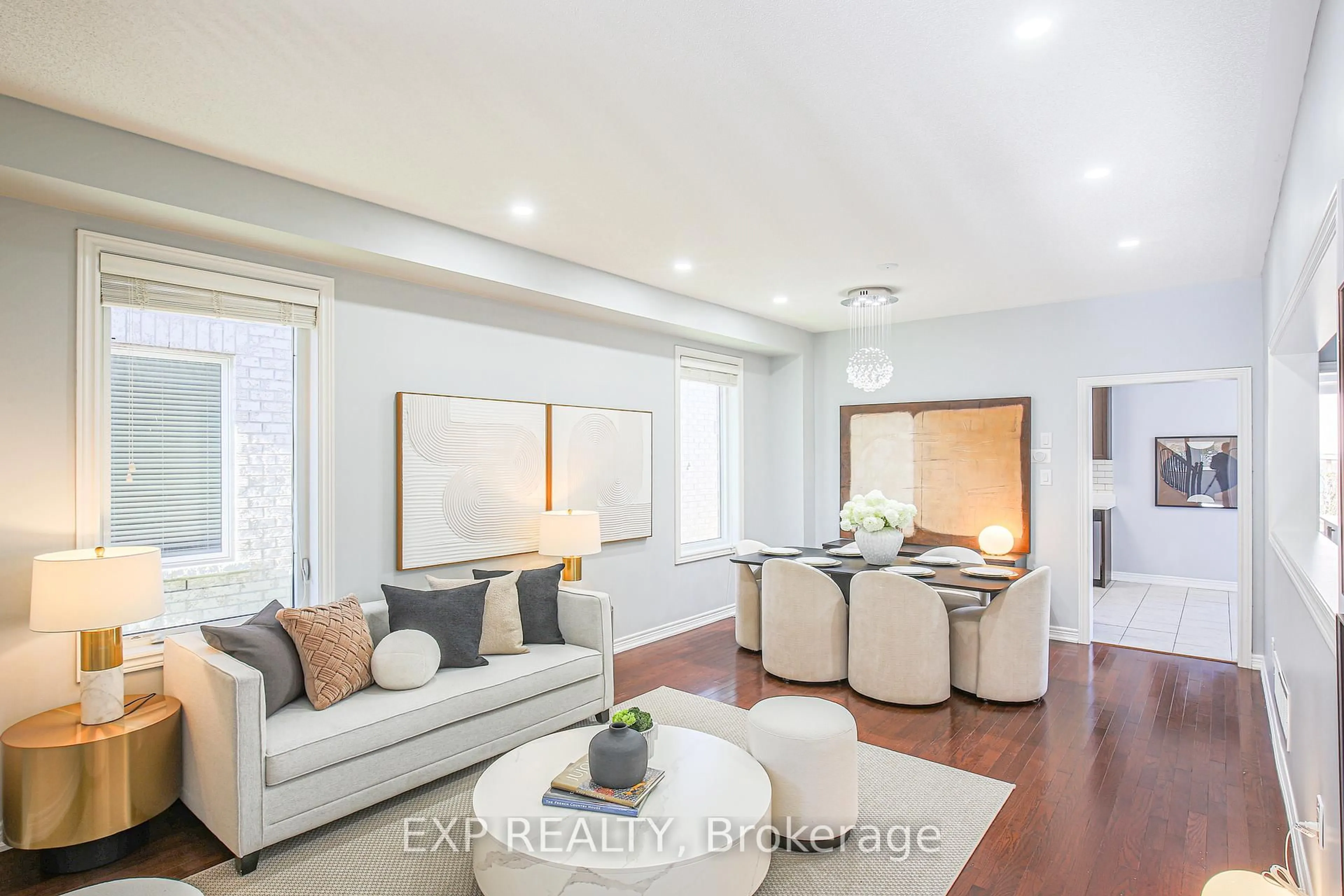 Living room with furniture, wood/laminate floor for 67 Pineforest Pl, Markham Ontario L6E 2B1