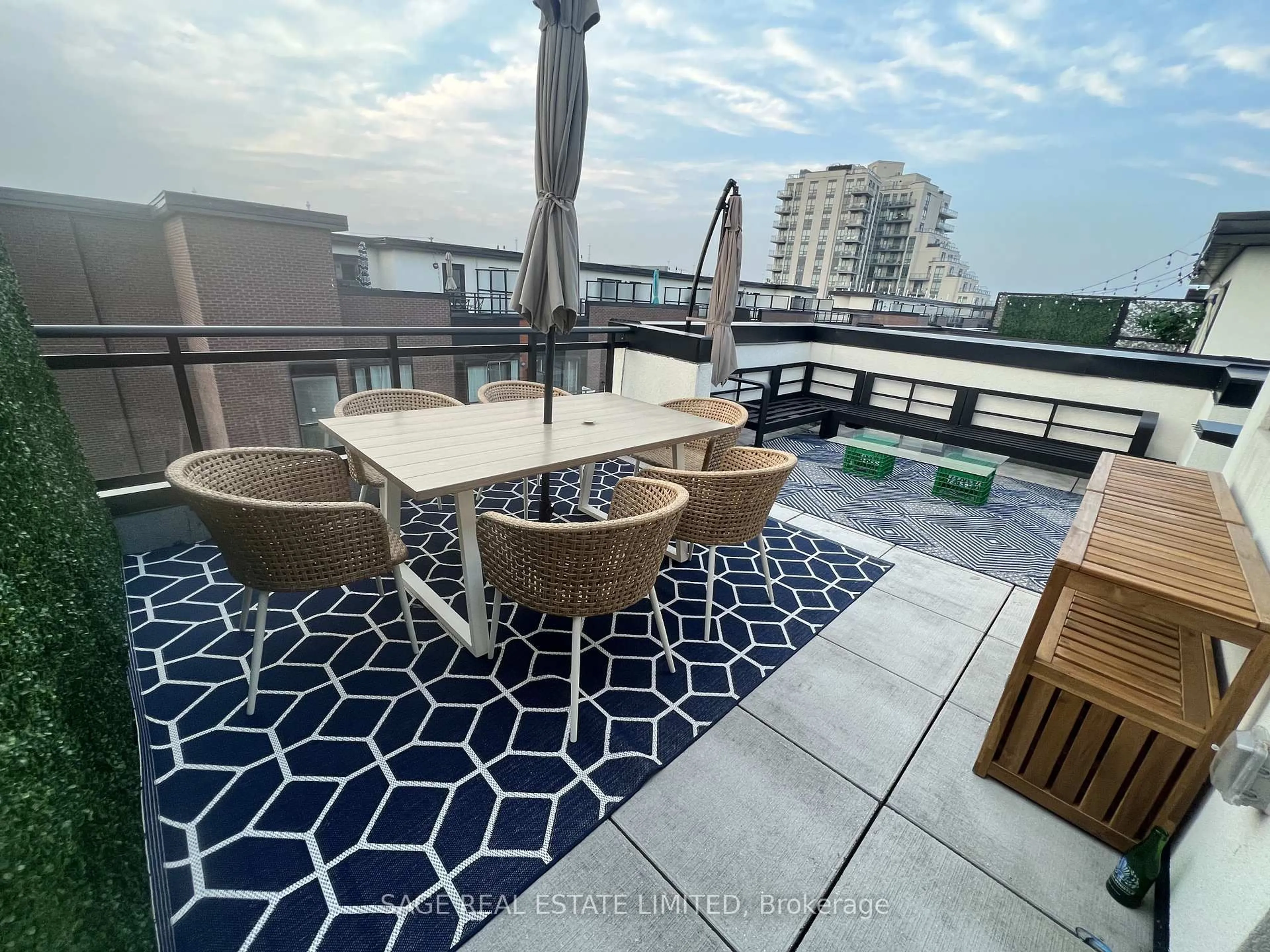 Patio, city buildings view from balcony for 56 Coles Ave #203, Vaughan Ontario L4L 0J1