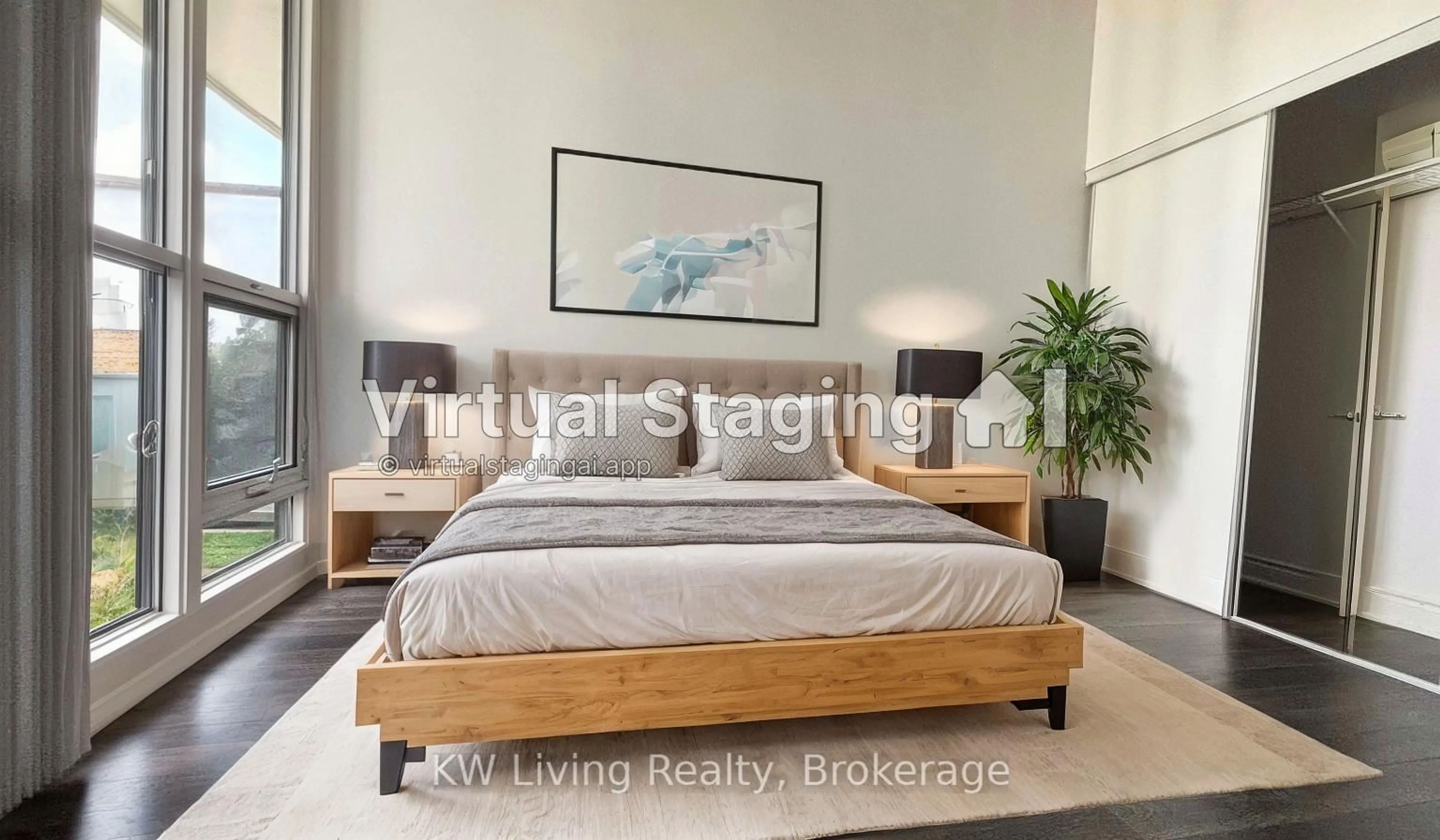 Bedroom with bed, wood/laminate floor for 89 South Town Centre Blvd #910, Markham Ontario L6G 0E8