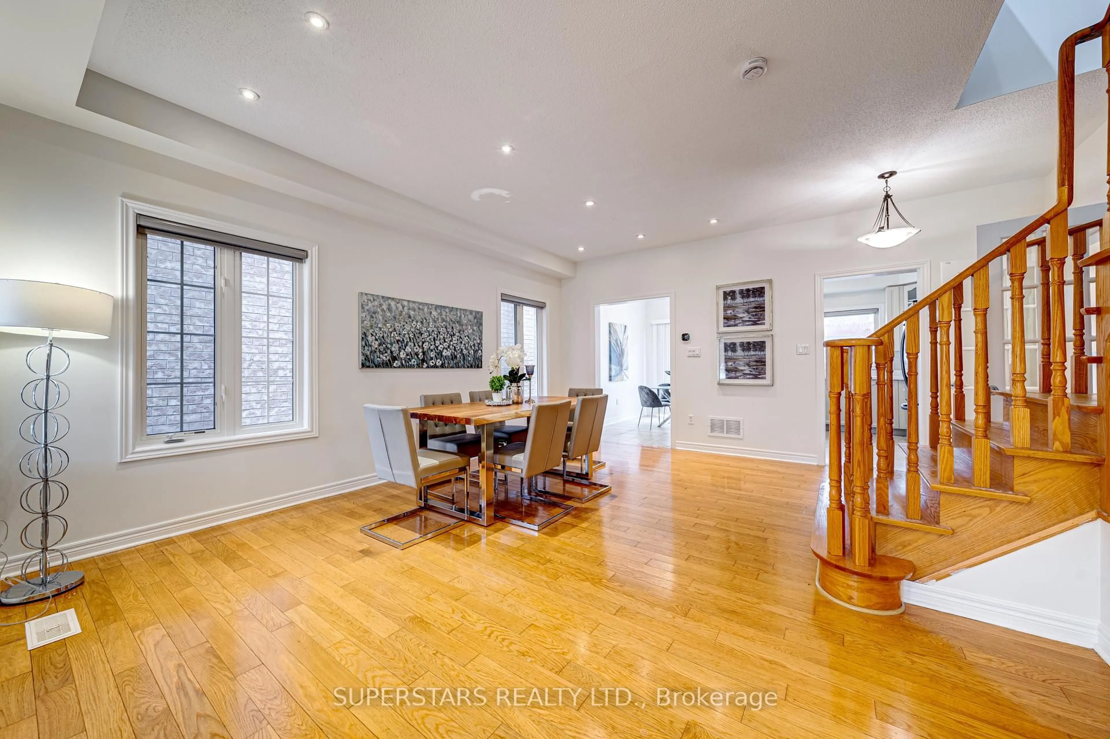 Dining room, wood/laminate floor for 36 Jenmat Dr, Markham Ontario L6E 2A8