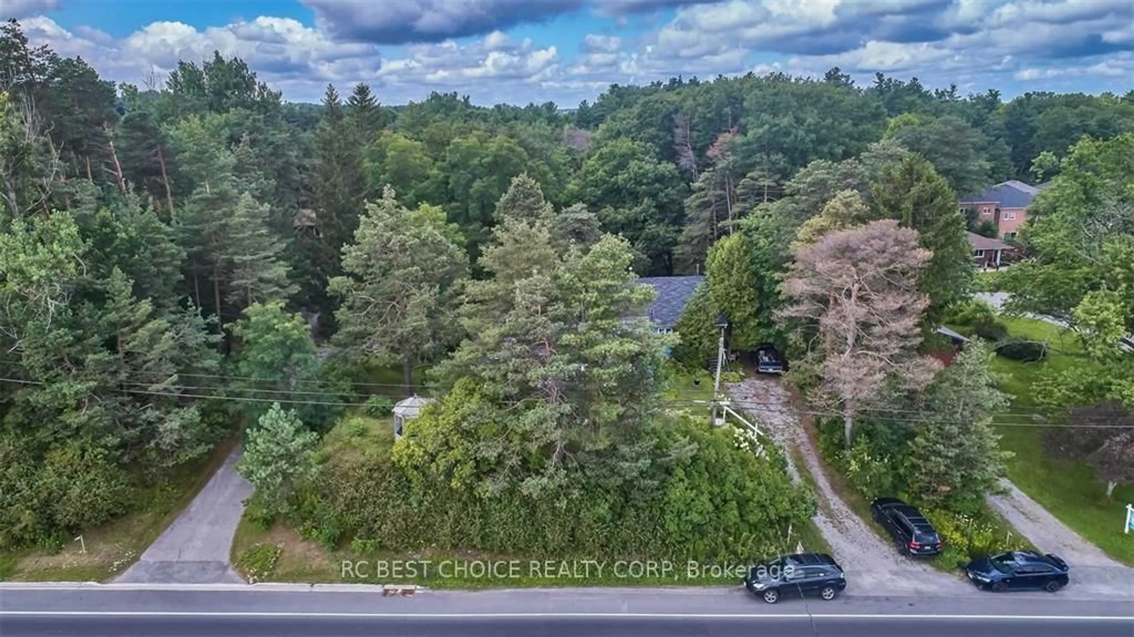 A pic from outside/outdoor area/front of a property/back of a property/a pic from drone, forest/trees view for 14170 Yonge St, Aurora Ontario L4G 0P5