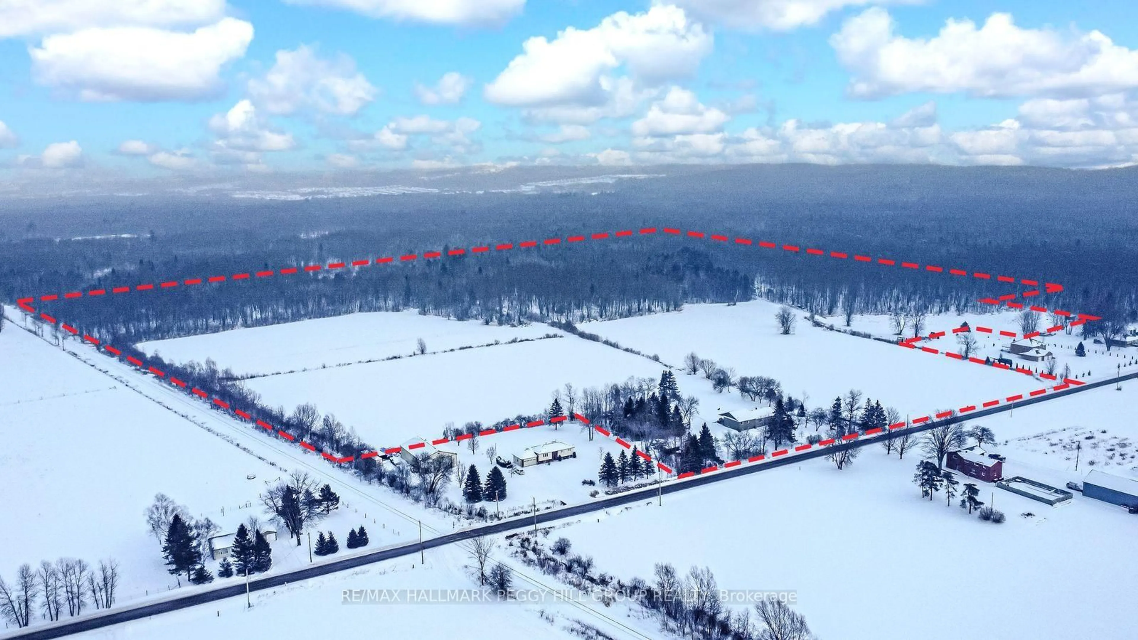 A pic from outside/outdoor area/front of a property/back of a property/a pic from drone, forest/trees view for 8747 10th Line, Essa Ontario L4M 4S4