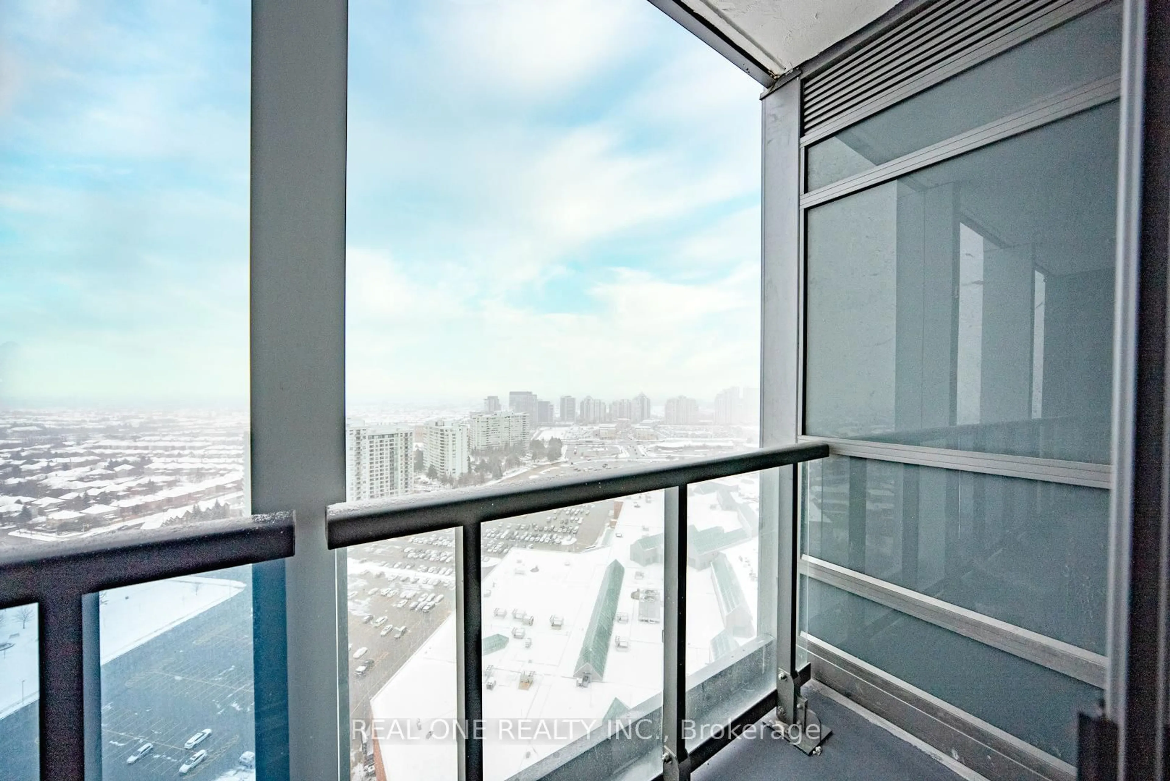 Balcony in the apartment, city buildings view from balcony for 30 Upper Mall Way #A2606, Vaughan Ontario L4J 0L7