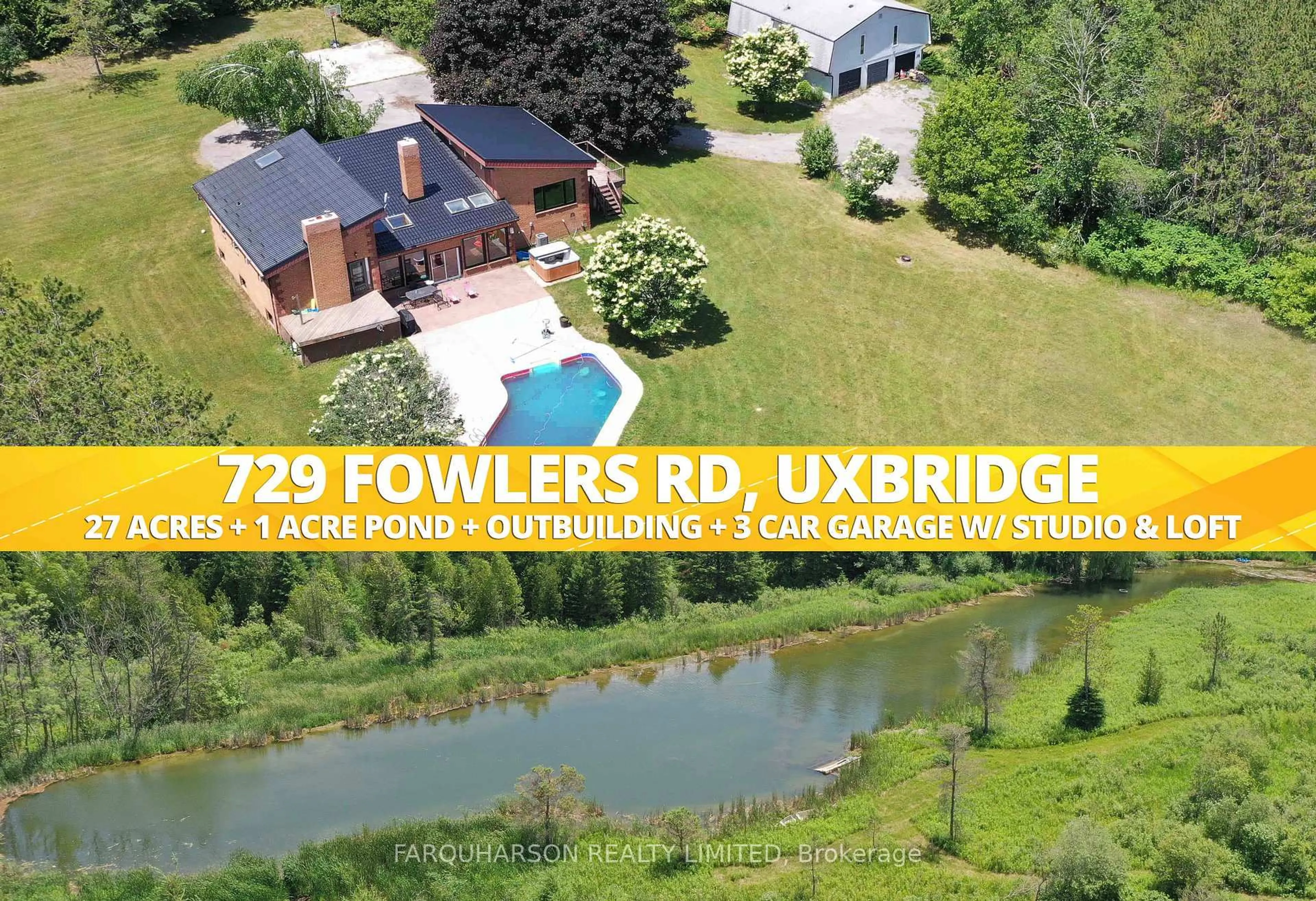 A pic from outside/outdoor area/front of a property/back of a property/a pic from drone, water/lake/river/ocean view for 729 Fowlers Rd, Uxbridge Ontario L0C 1C0