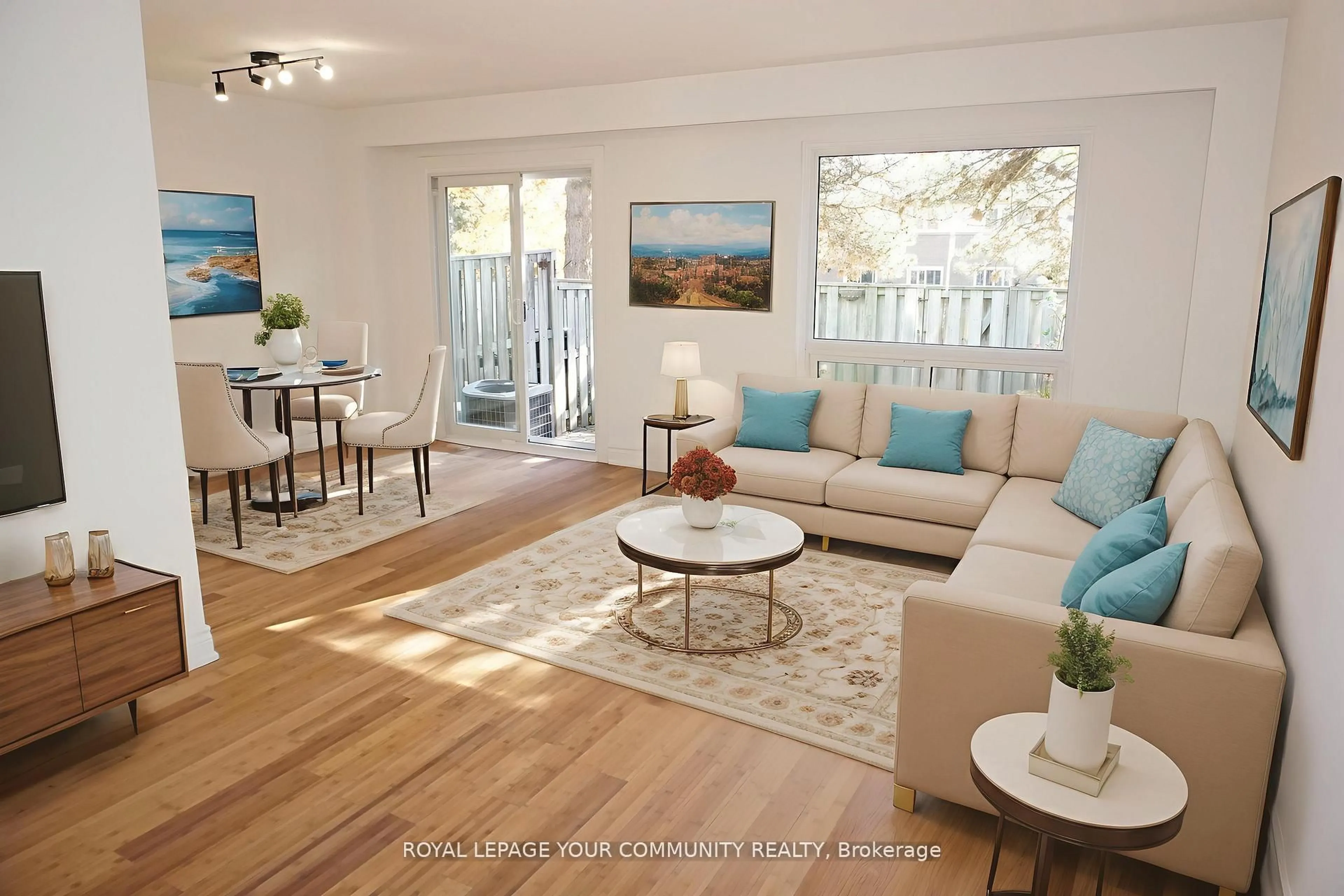 Living room with furniture, wood/laminate floor for 39 Knightsbridge Way, Markham Ontario L3P 3W6