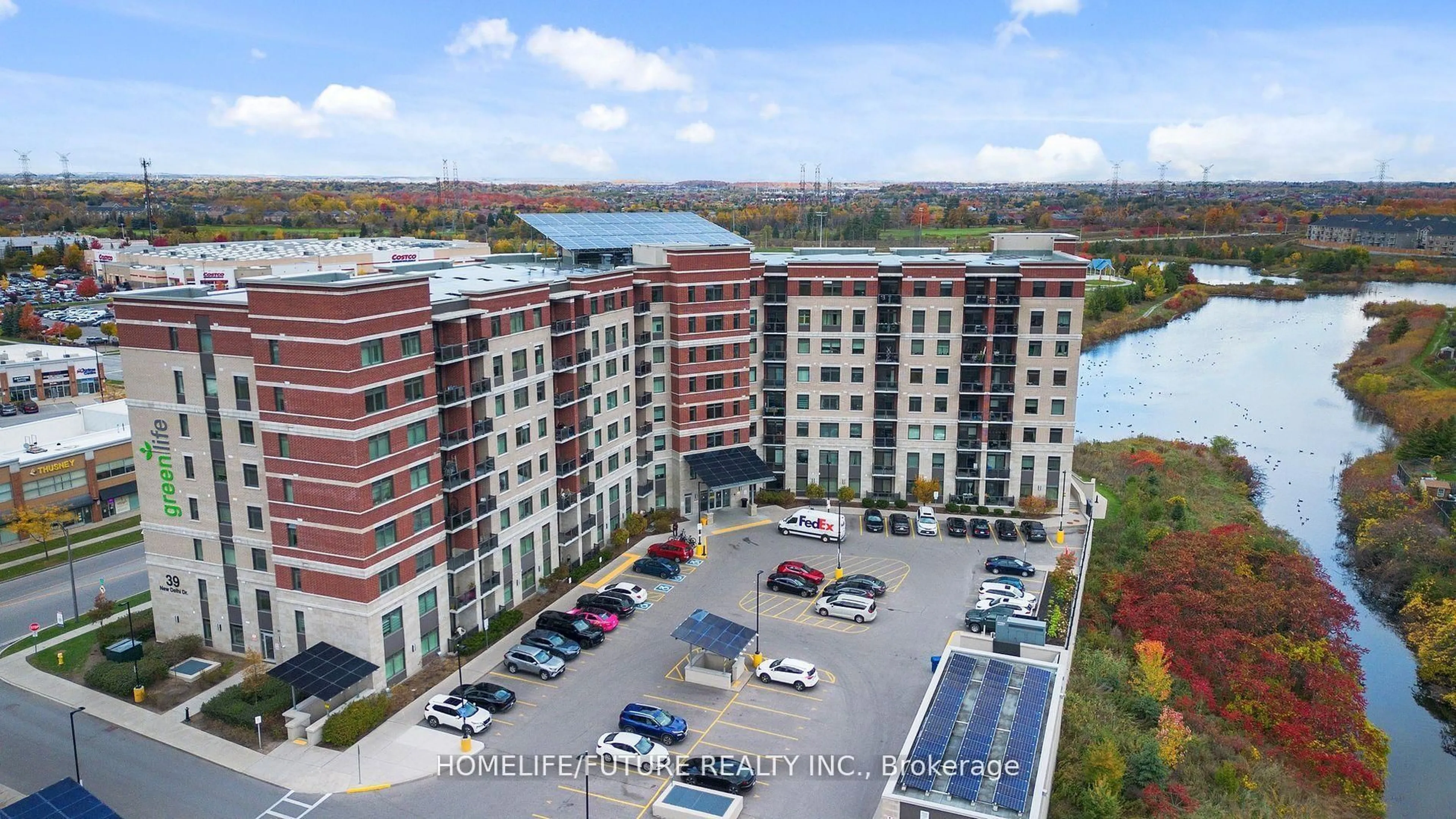 A pic from outside/outdoor area/front of a property/back of a property/a pic from drone, water/lake/river/ocean view for 39 New Delhi Dr #809, Markham Ontario L3S 0E1