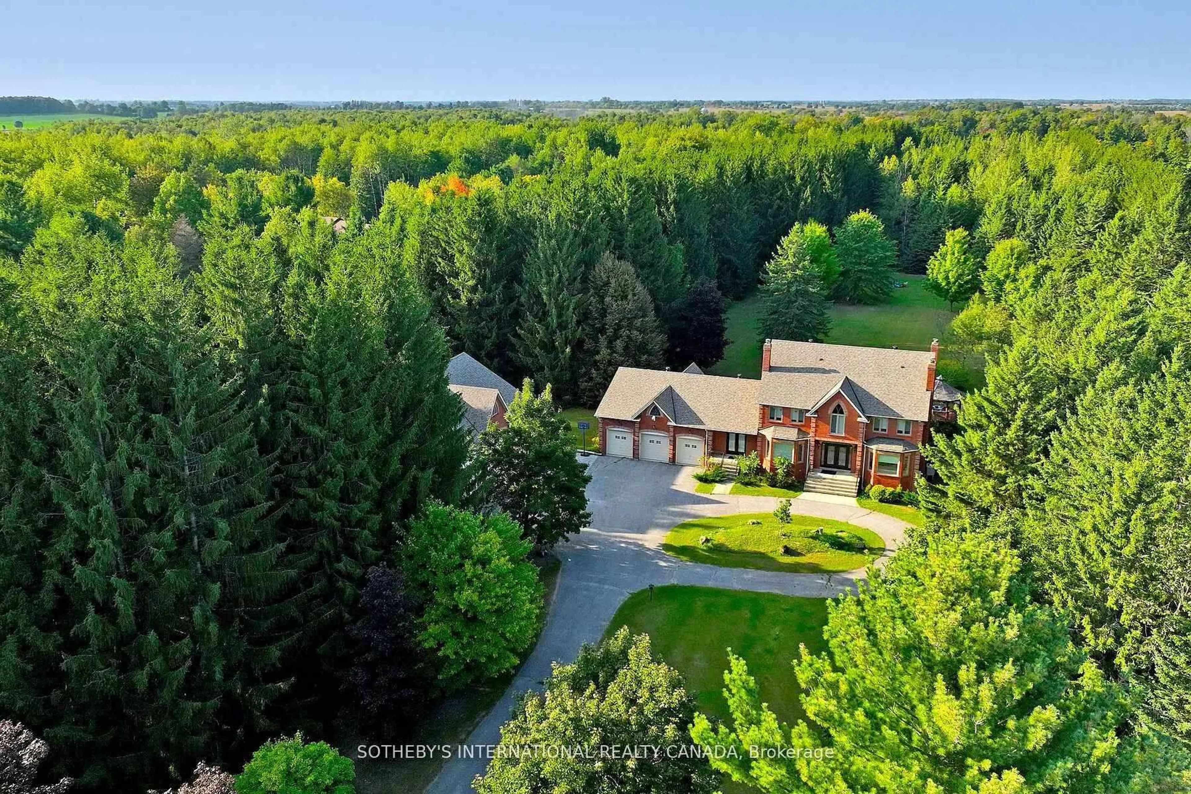 A pic from outside/outdoor area/front of a property/back of a property/a pic from drone, forest/trees view for 452 Feasby Rd, Uxbridge Ontario L9P 1R1