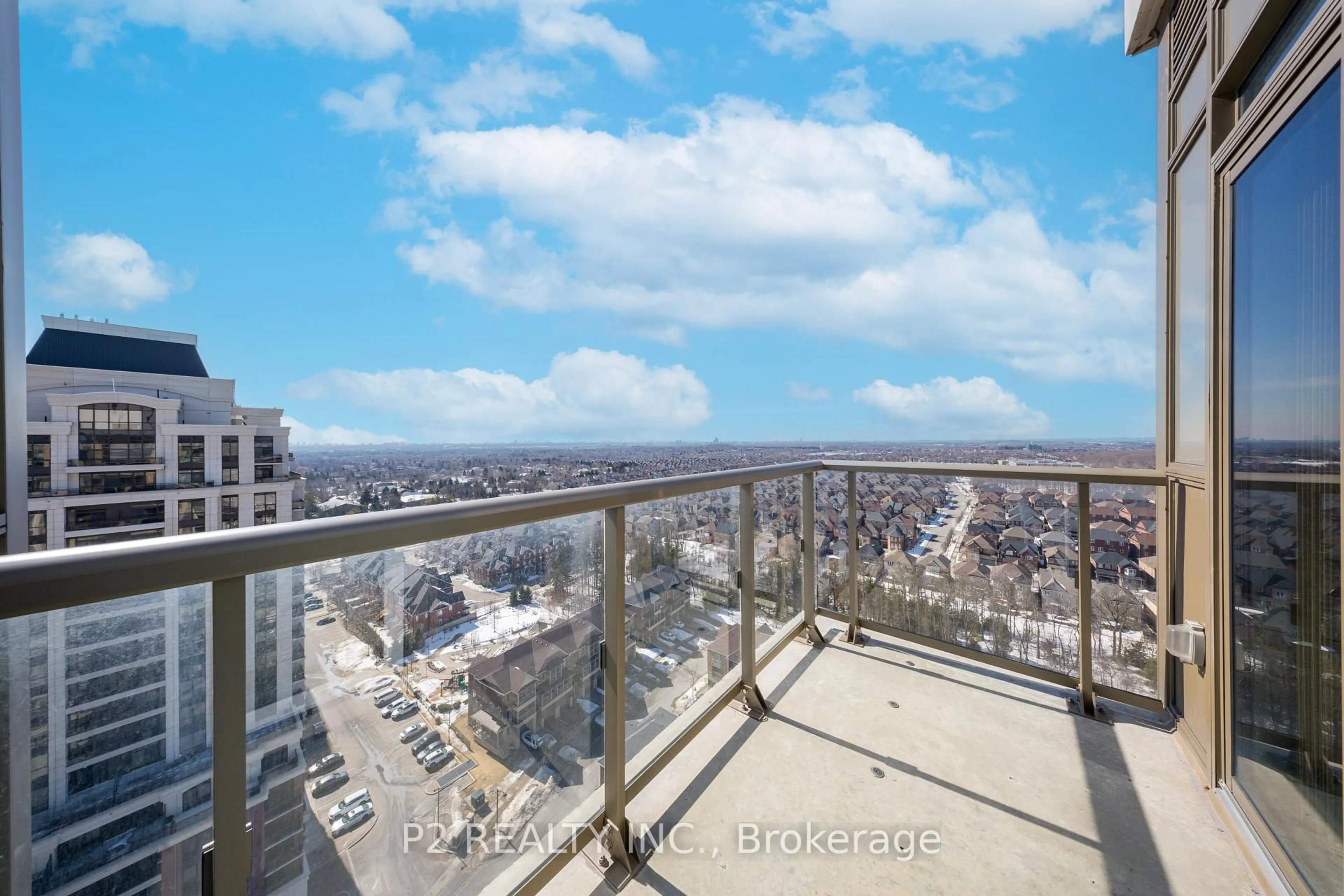 Balcony in the apartment, city buildings view from balcony for 9560 Markham Rd #PH10, Markham Ontario L6E 0N6