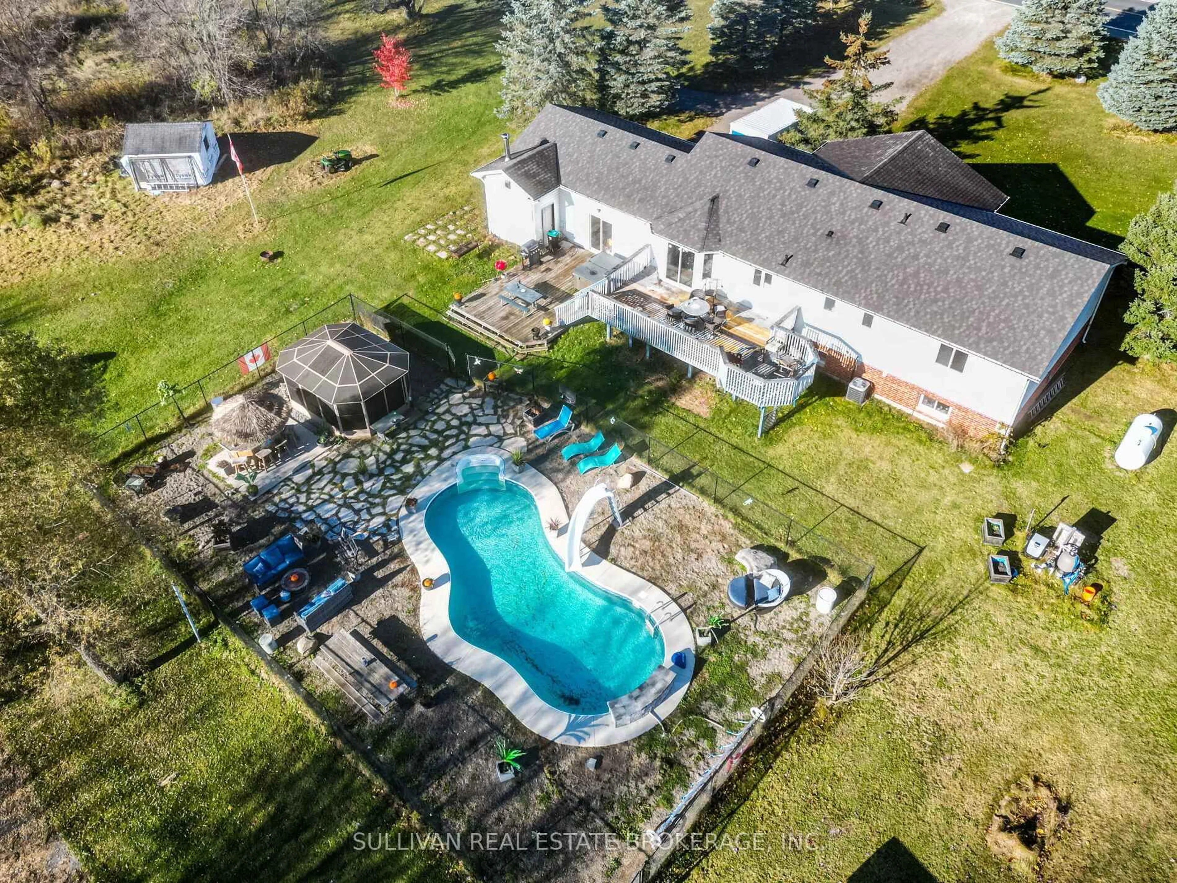 A pic from outside/outdoor area/front of a property/back of a property/a pic from drone, water/lake/river/ocean view for 9353 County Road 1 Rd, Adjala-Tosorontio Ontario L0N 1P0