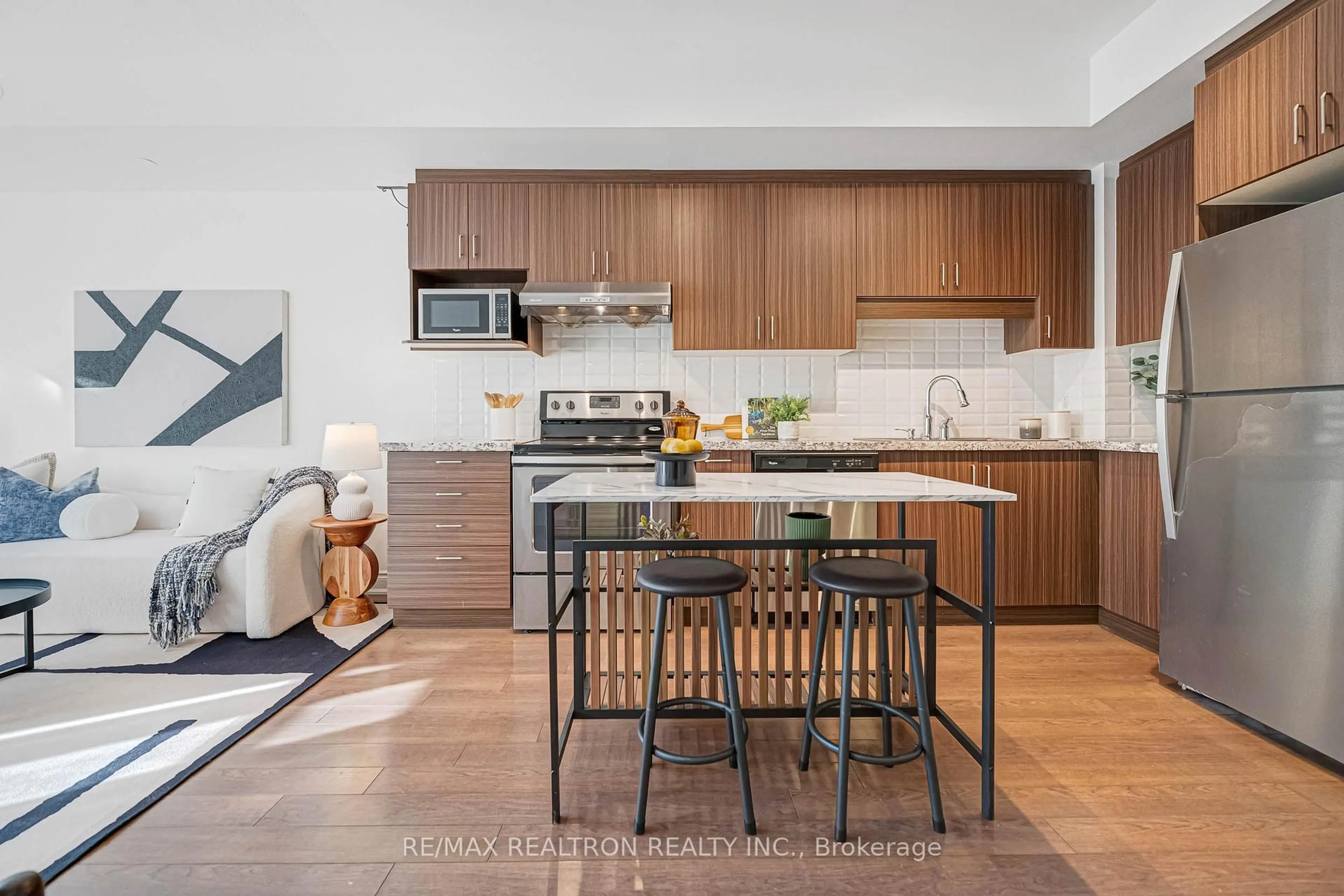 Open concept kitchen, wood/laminate floor for 33 Clegg Rd #602, Markham Ontario L6G 0G6