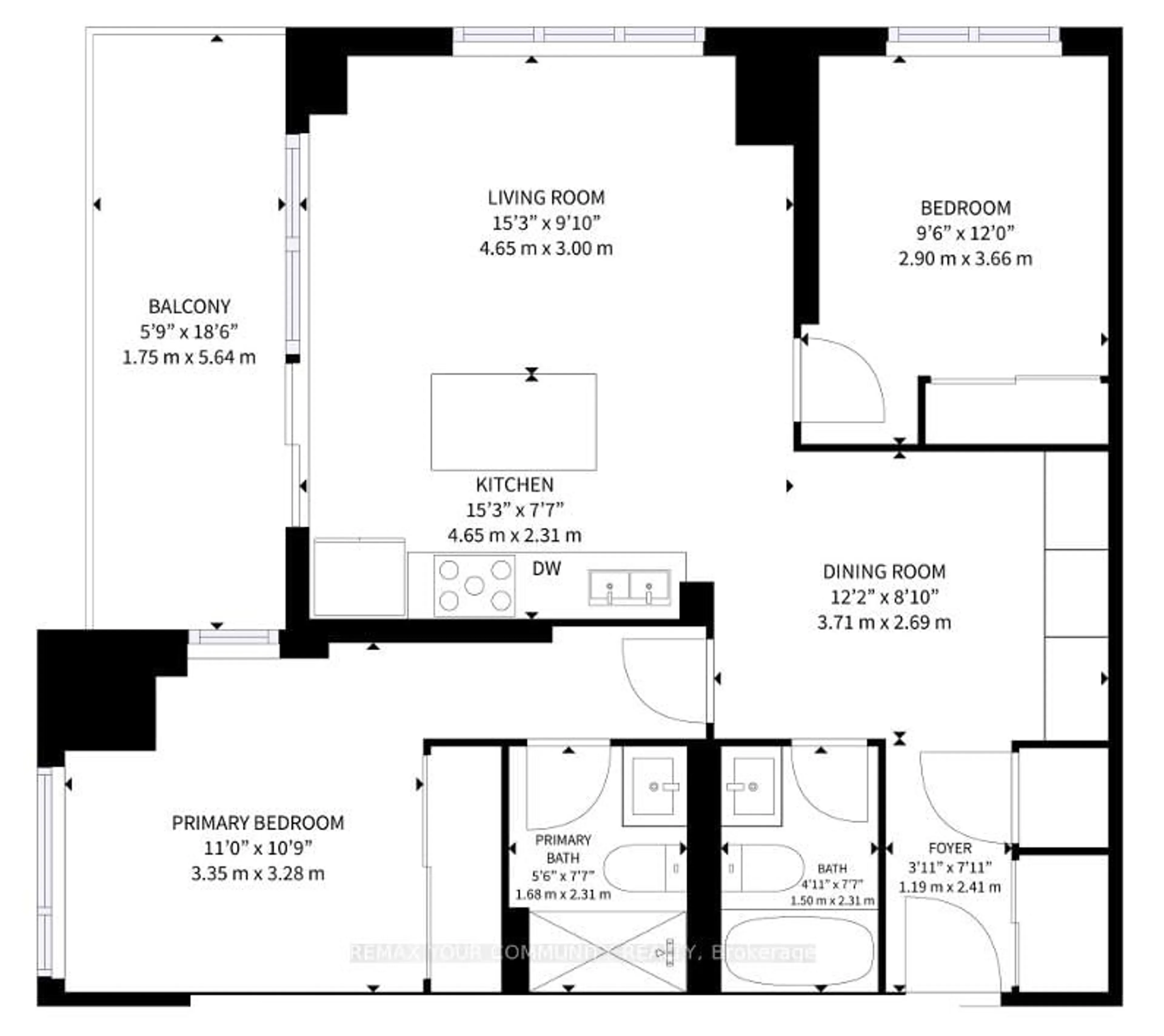 Floor plan for 9090 Yonge St #302B, Richmond Hill Ontario L4C 0Z1