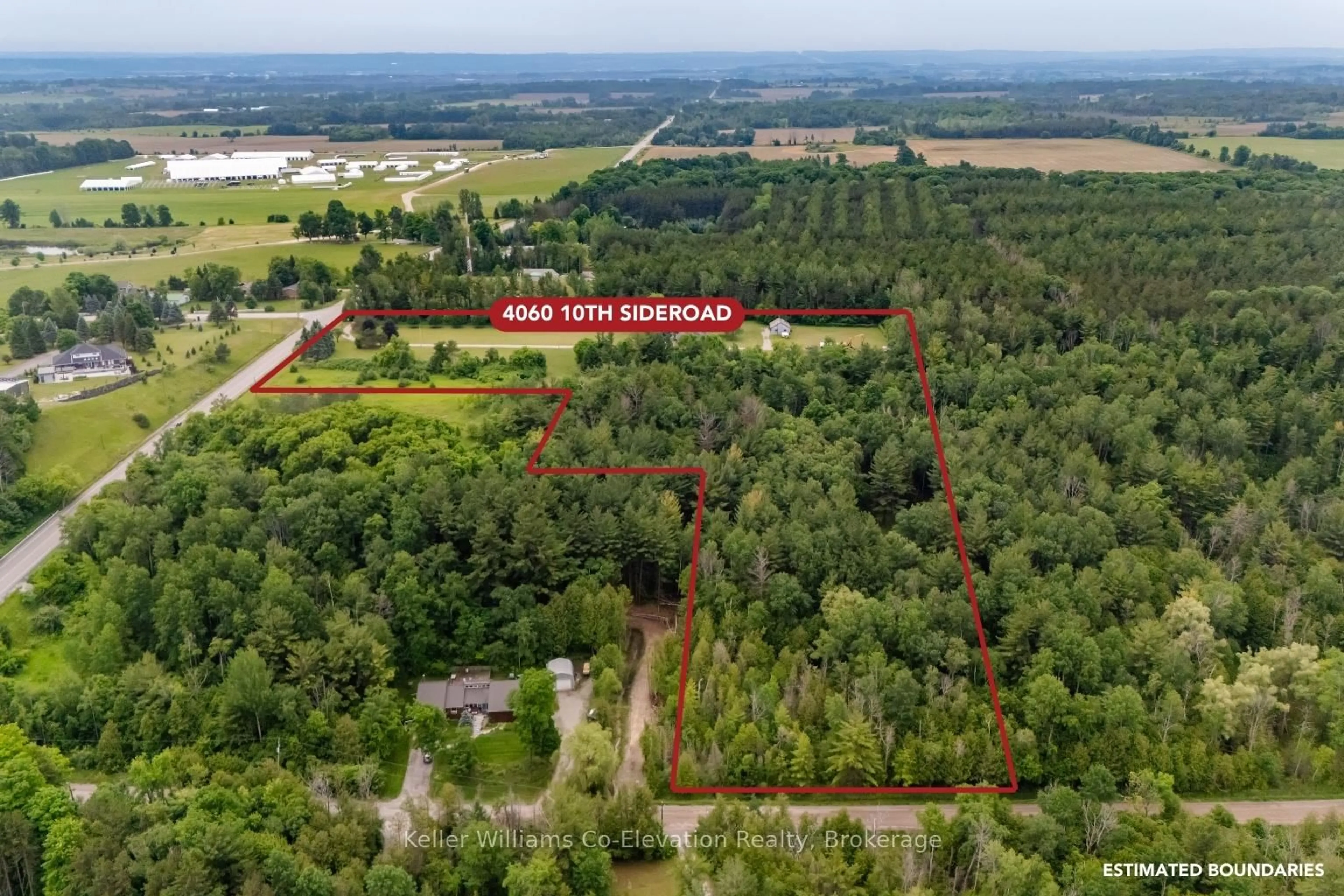 A pic from outside/outdoor area/front of a property/back of a property/a pic from drone, forest/trees view for 4060 10TH Sdrd, Bradford West Gwillimbury Ontario L3Z 3V2