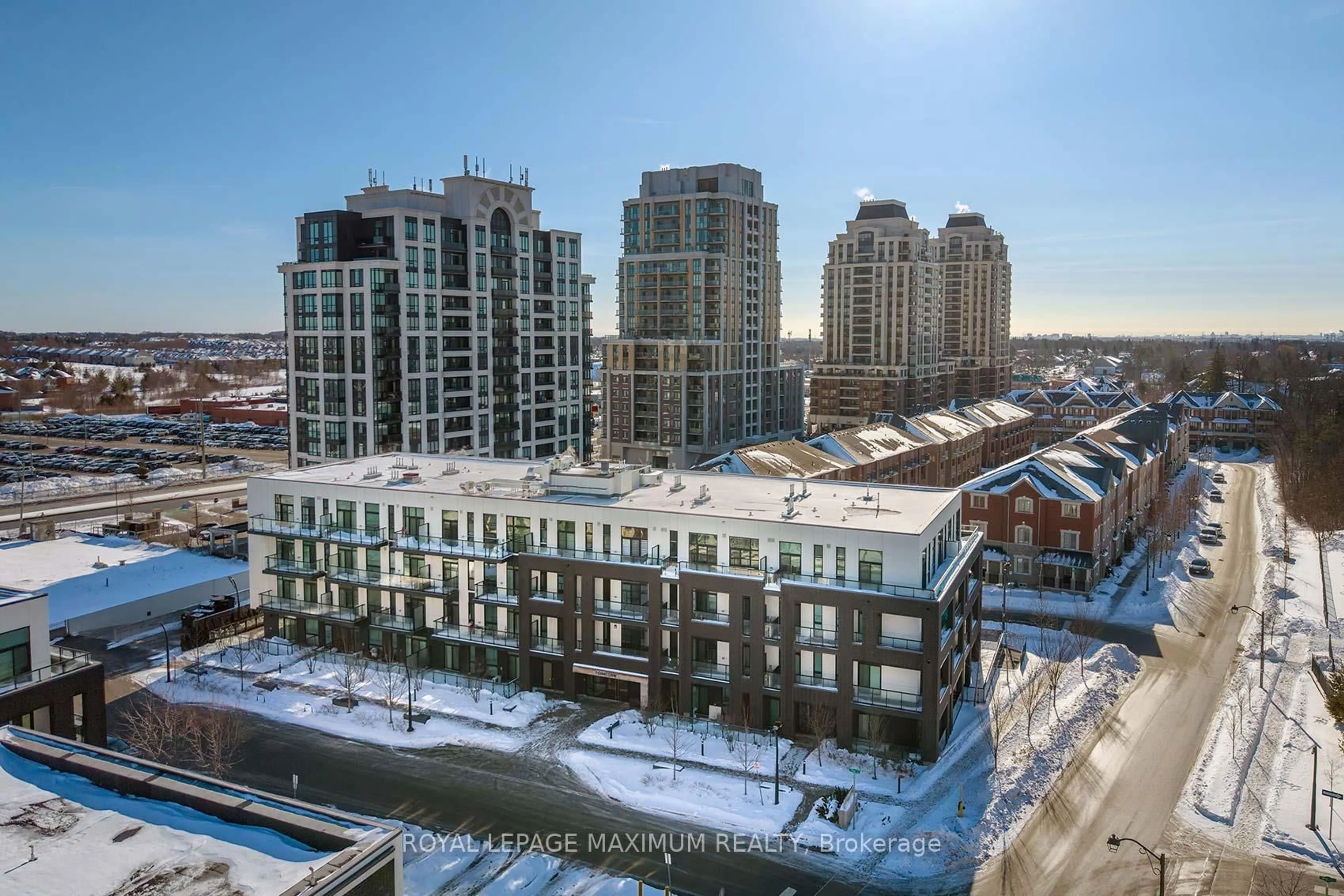 A pic from outside/outdoor area/front of a property/back of a property/a pic from drone, city buildings view from balcony for 1 Climo Lane #210, Markham Ontario L6E 0V8