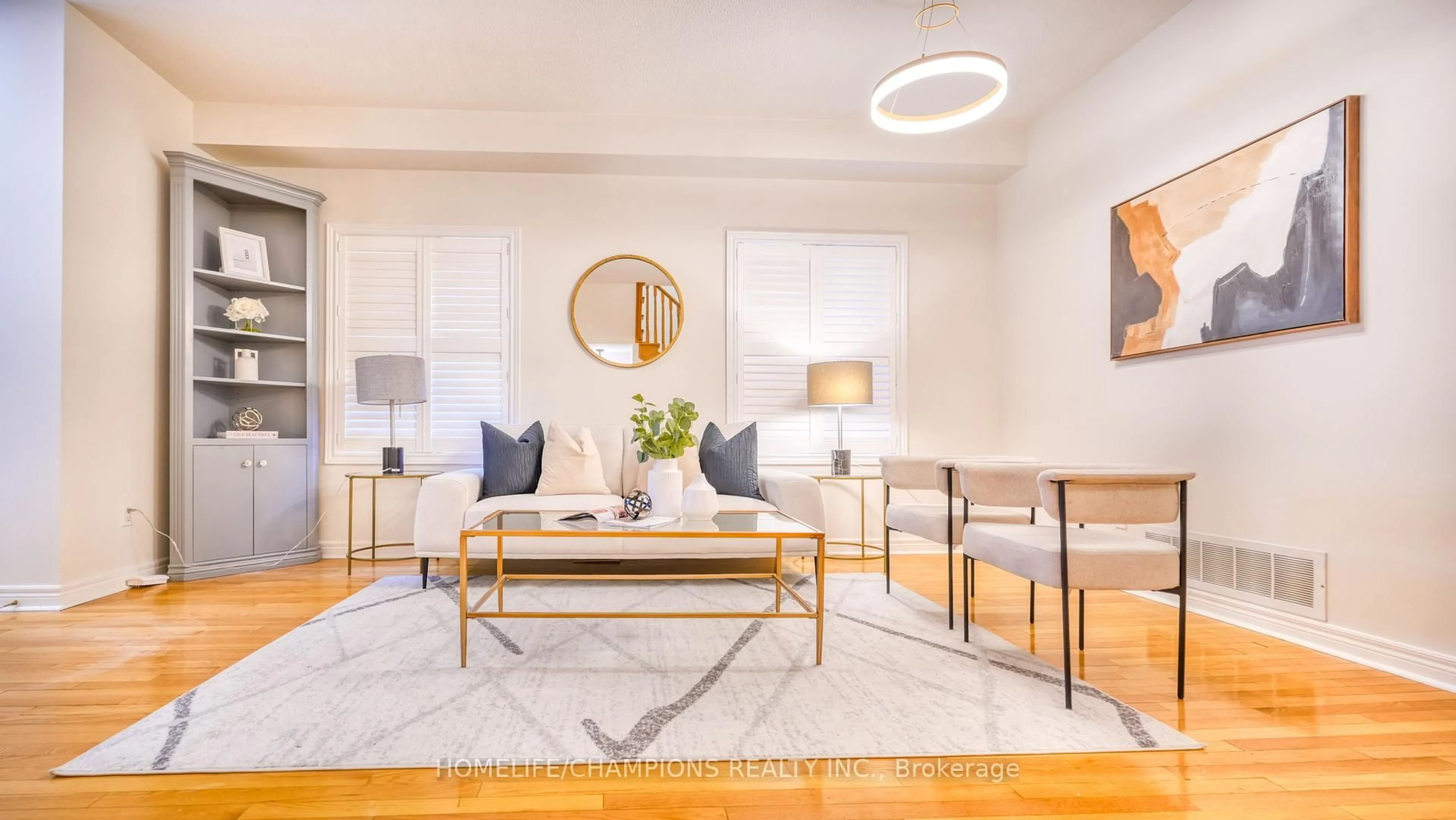 Living room with furniture, wood/laminate floor for 47 Kimono Cres, Richmond Hill Ontario L4S 1X5