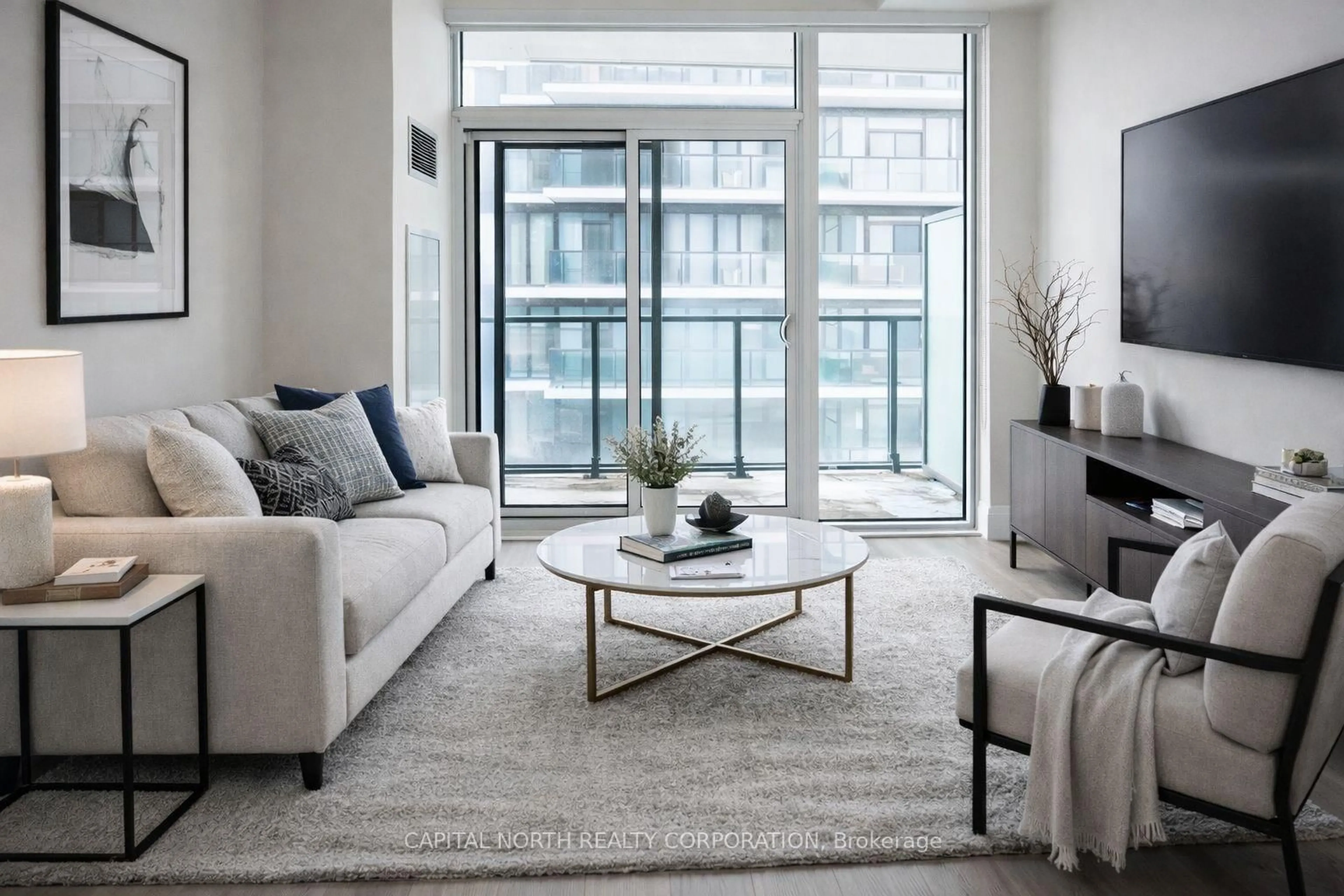 Living room with furniture, carpet floor for 9000 Jane St #2307, Vaughan Ontario L4K 0M6