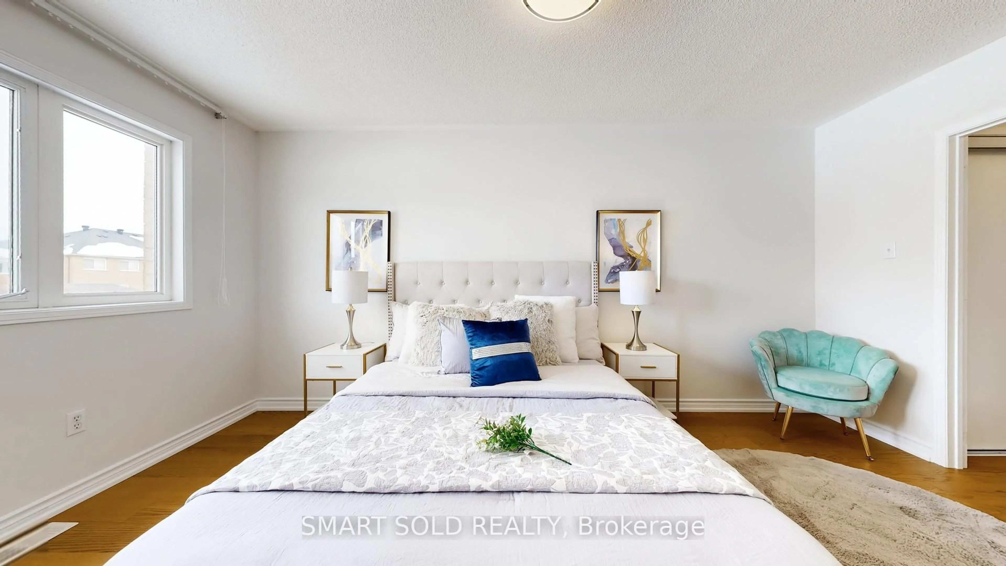 Bedroom with bed, wood/laminate floor for 704 Castlemore Ave, Markham Ontario L6E 1M9