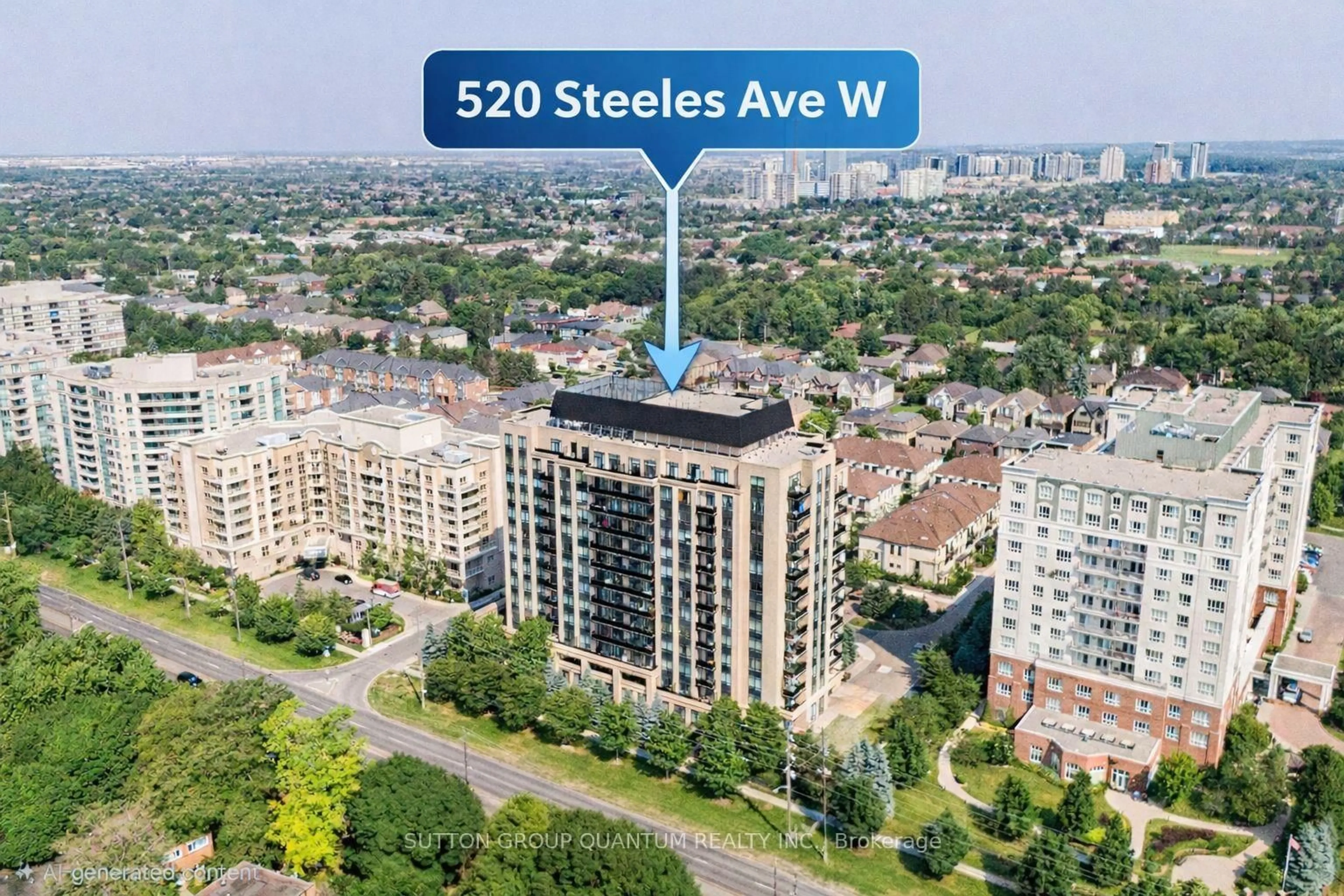 A pic from outside/outdoor area/front of a property/back of a property/a pic from drone, street for 520 Steeles Ave #205, Vaughan Ontario L4J 0H2