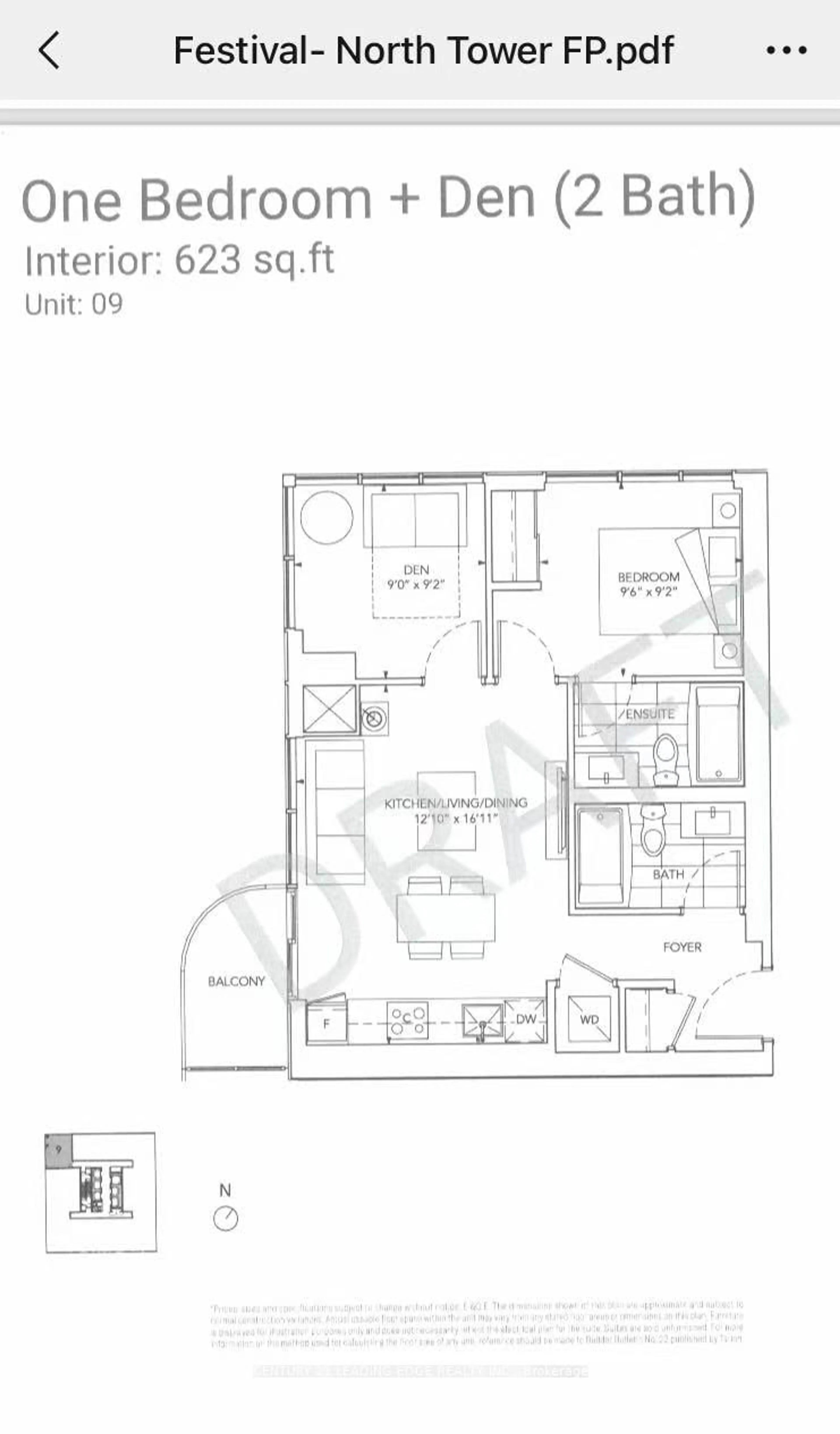 Floor plan for 225 Commerce St #5609, Vaughan Ontario L4K 0R1