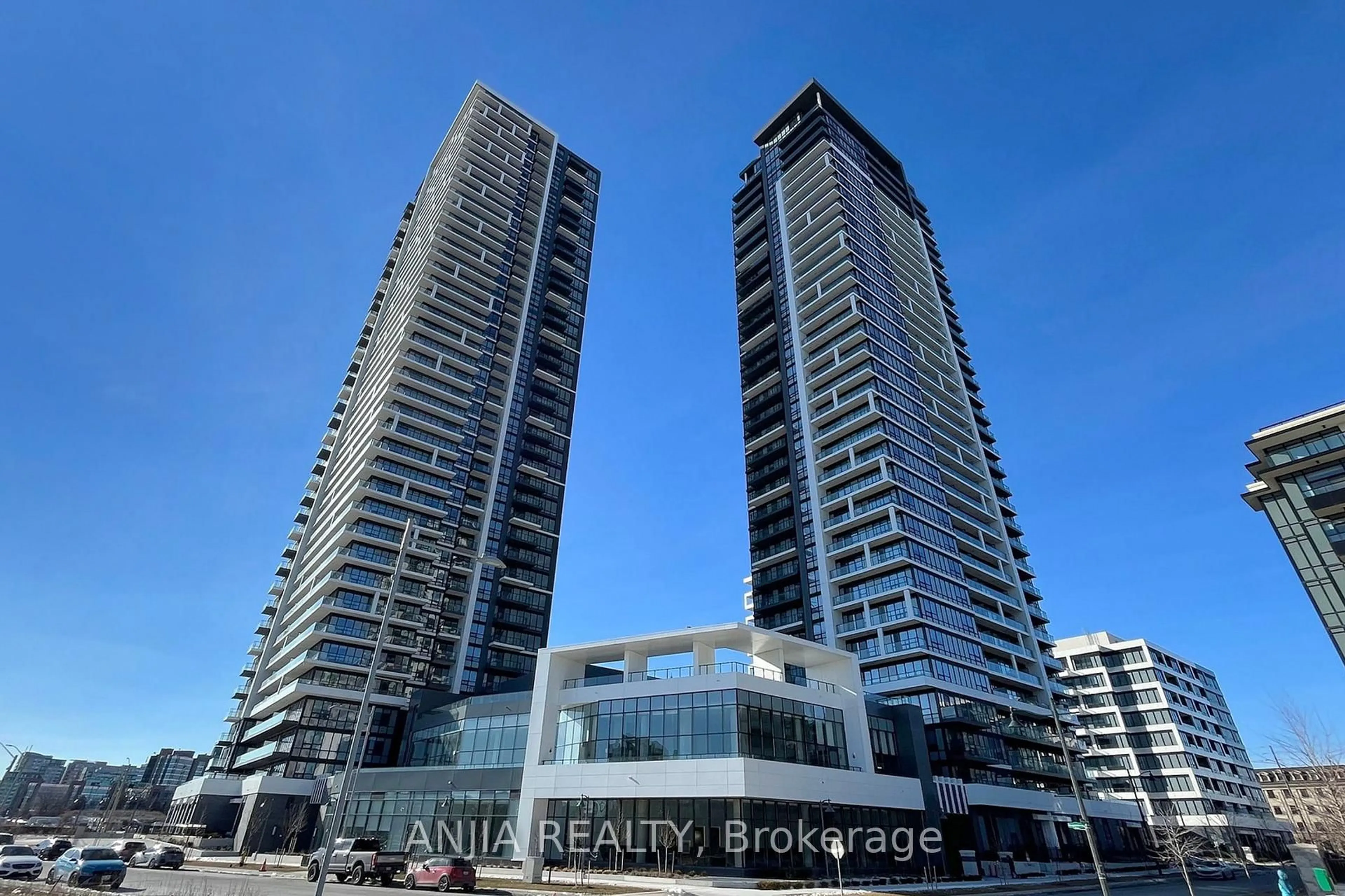 A pic from outside/outdoor area/front of a property/back of a property/a pic from drone, city buildings view from balcony for 18 Water Walk Dr #2907, Markham Ontario L3R 6L5