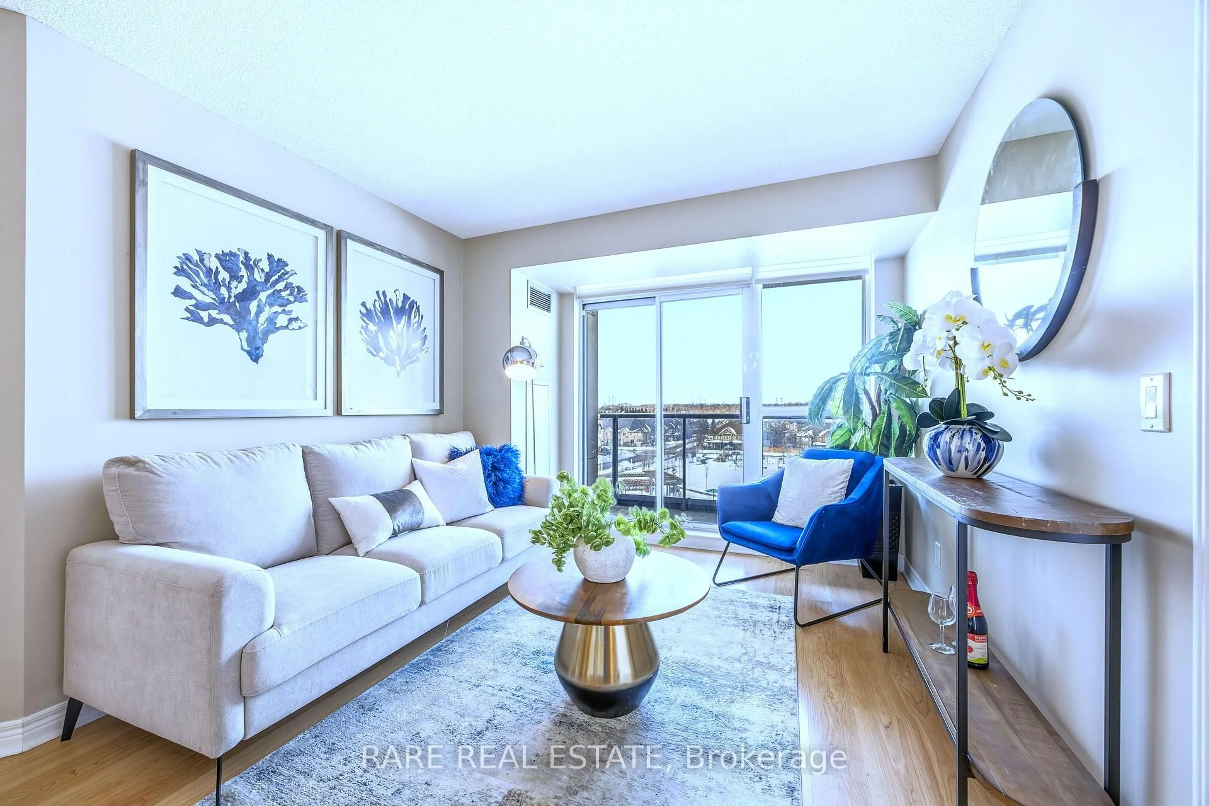 Living room with furniture, wood/laminate floor for 15 North Park Rd #506, Vaughan Ontario L4J 0C9