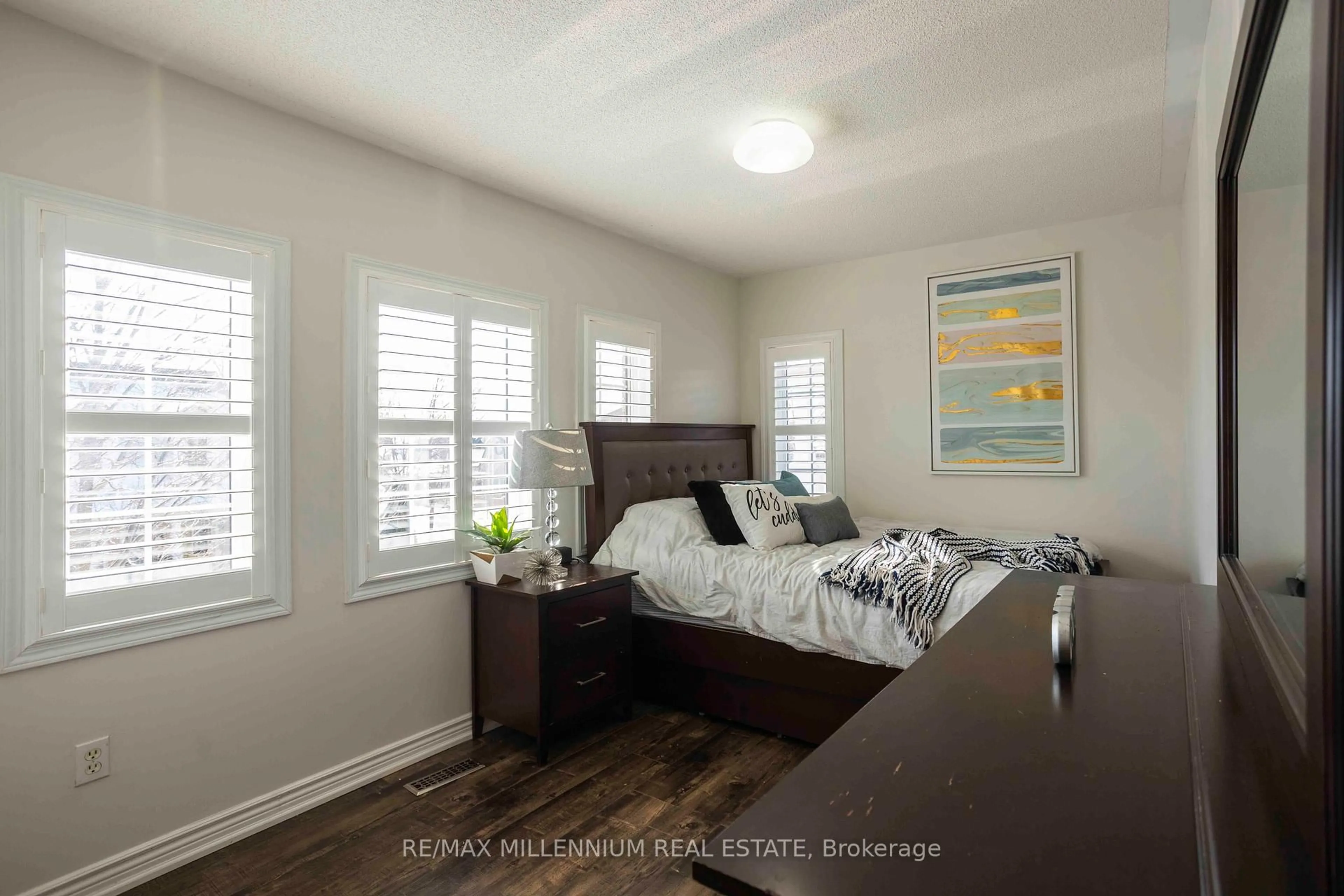 Bedroom with bed, wood/laminate floor for 116 Emery Hill Blvd, Markham Ontario L6S 2S6