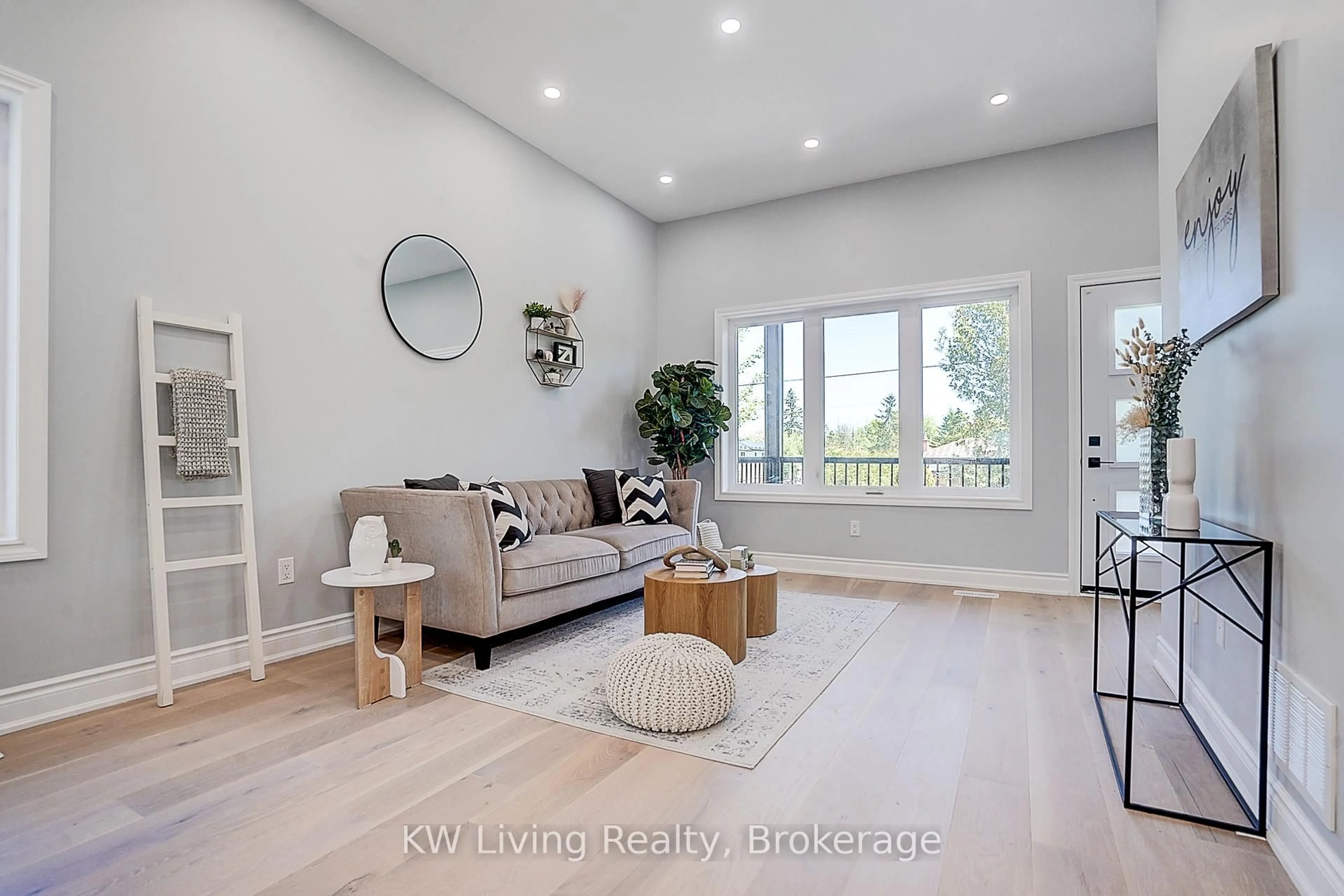 Living room with furniture, wood/laminate floor for 15 Farley Circ, Georgina Ontario L0E 1S0