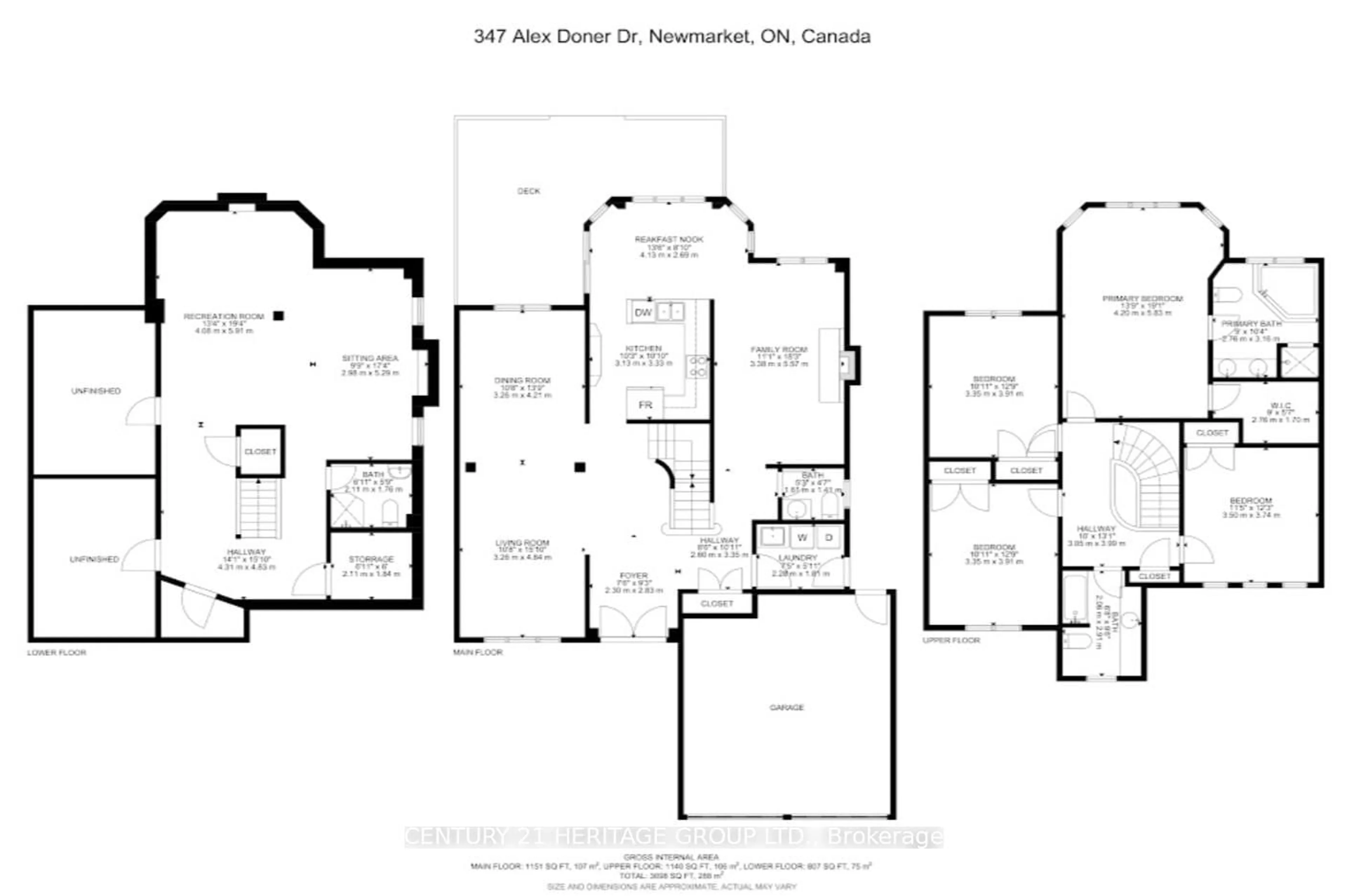 Floor plan for 347 Alex Doner Dr, Newmarket Ontario L3X 1G1