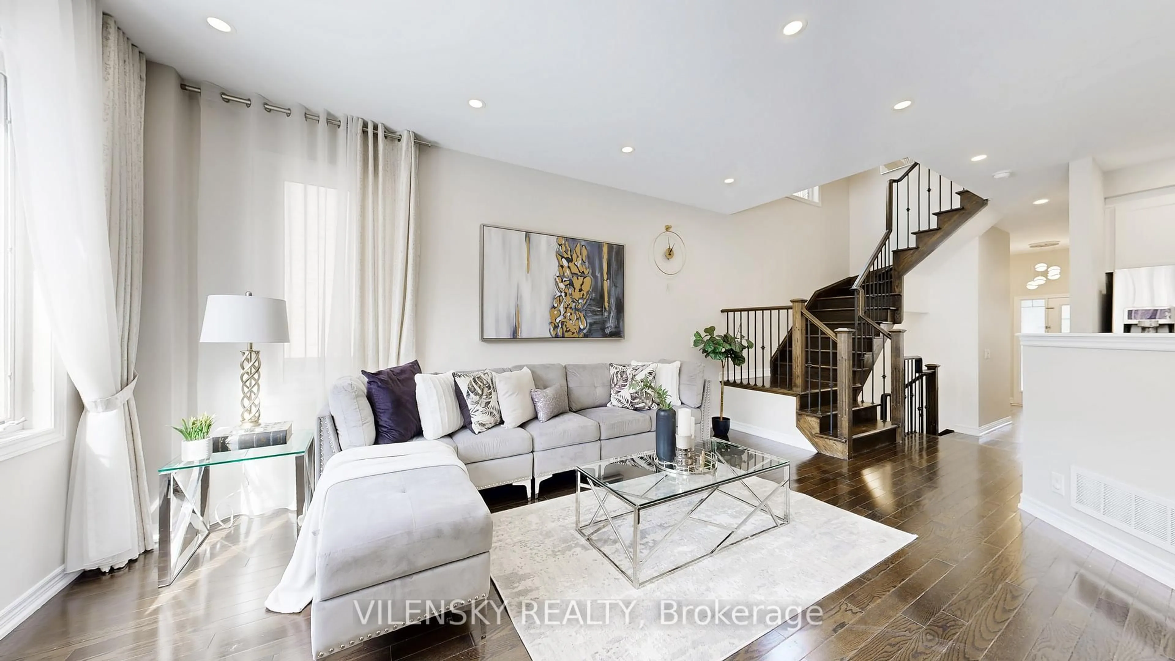 Living room with furniture, wood/laminate floor for 34 Elihof Dr, Vaughan Ontario L6A 4N4