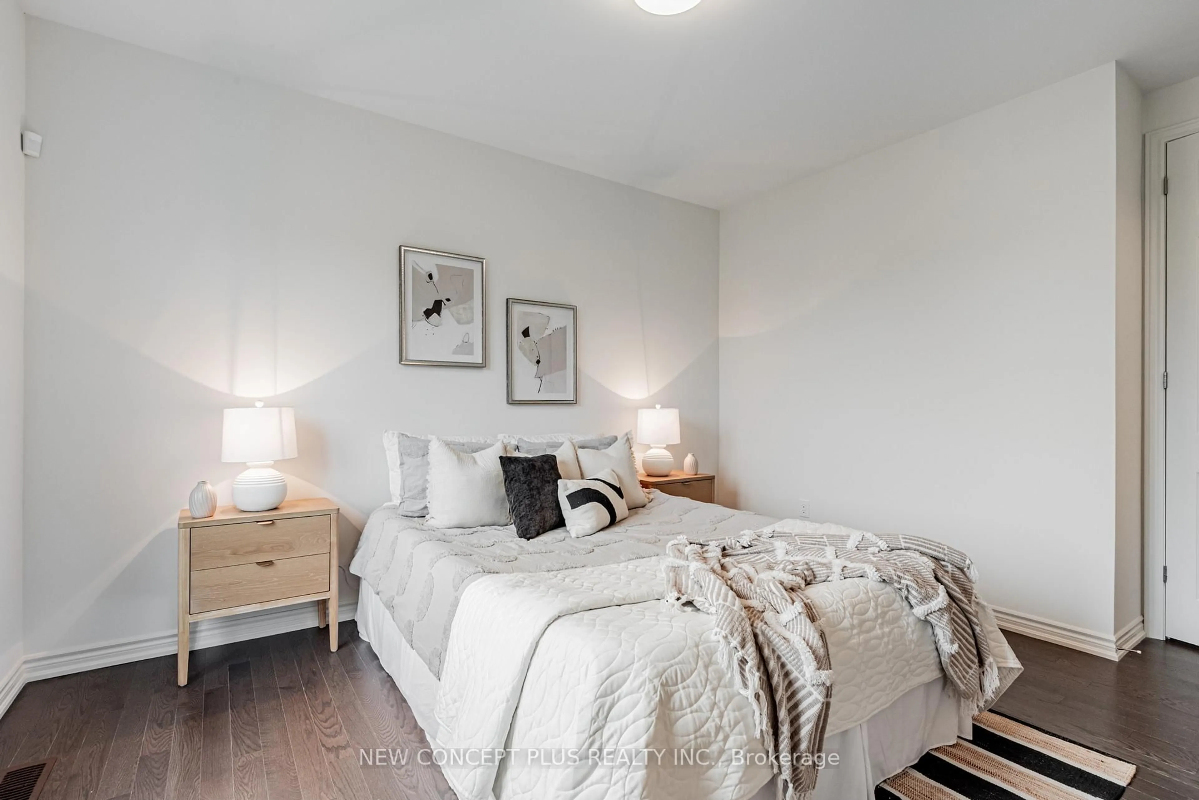 Bedroom with bed, wood/laminate floor for 10 Bayberry Dr, Adjala-Tosorontio Ontario L0G 1W0