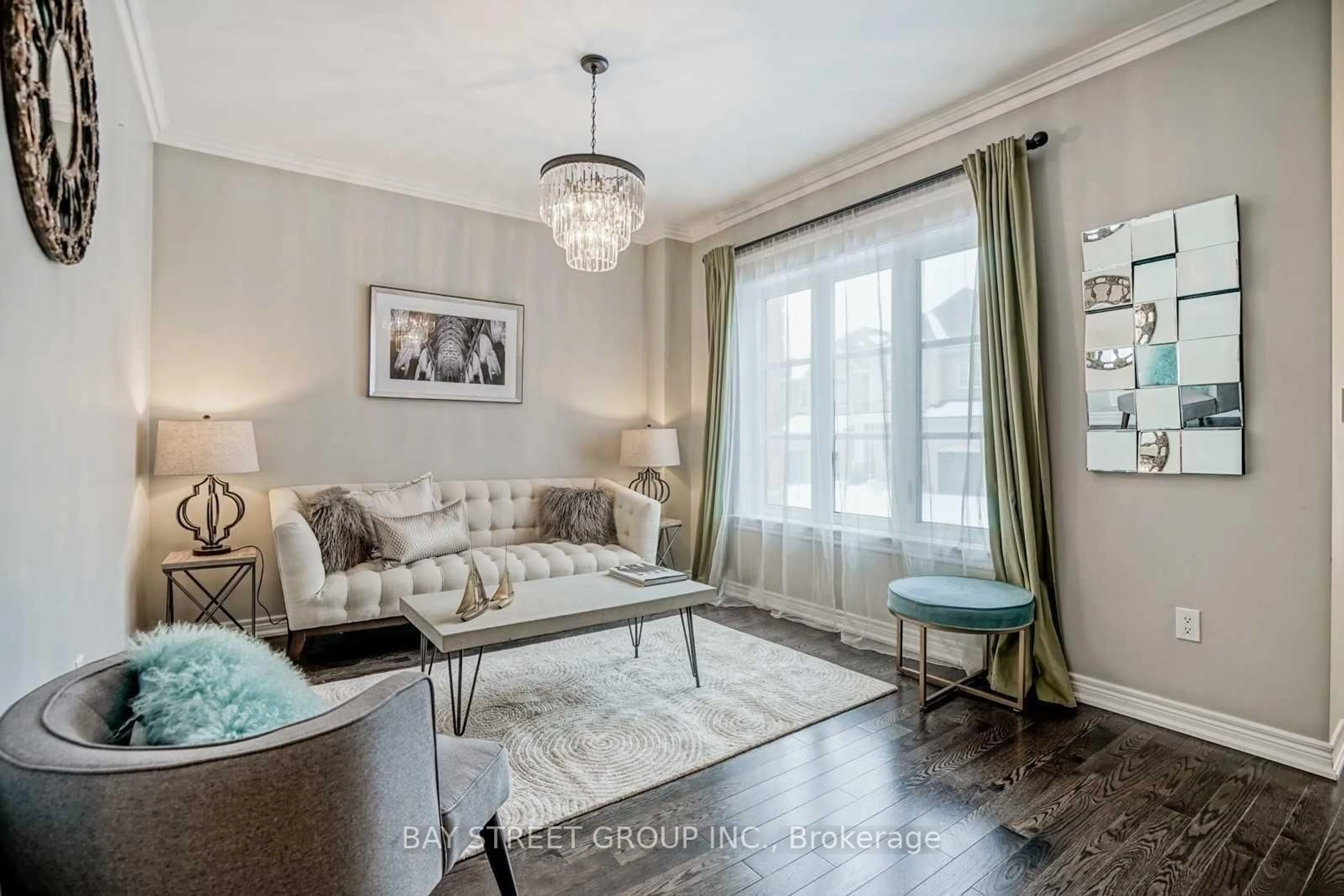 Living room with furniture, wood/laminate floor for 24 Plantain Lane, Richmond Hill Ontario L4E 1B9