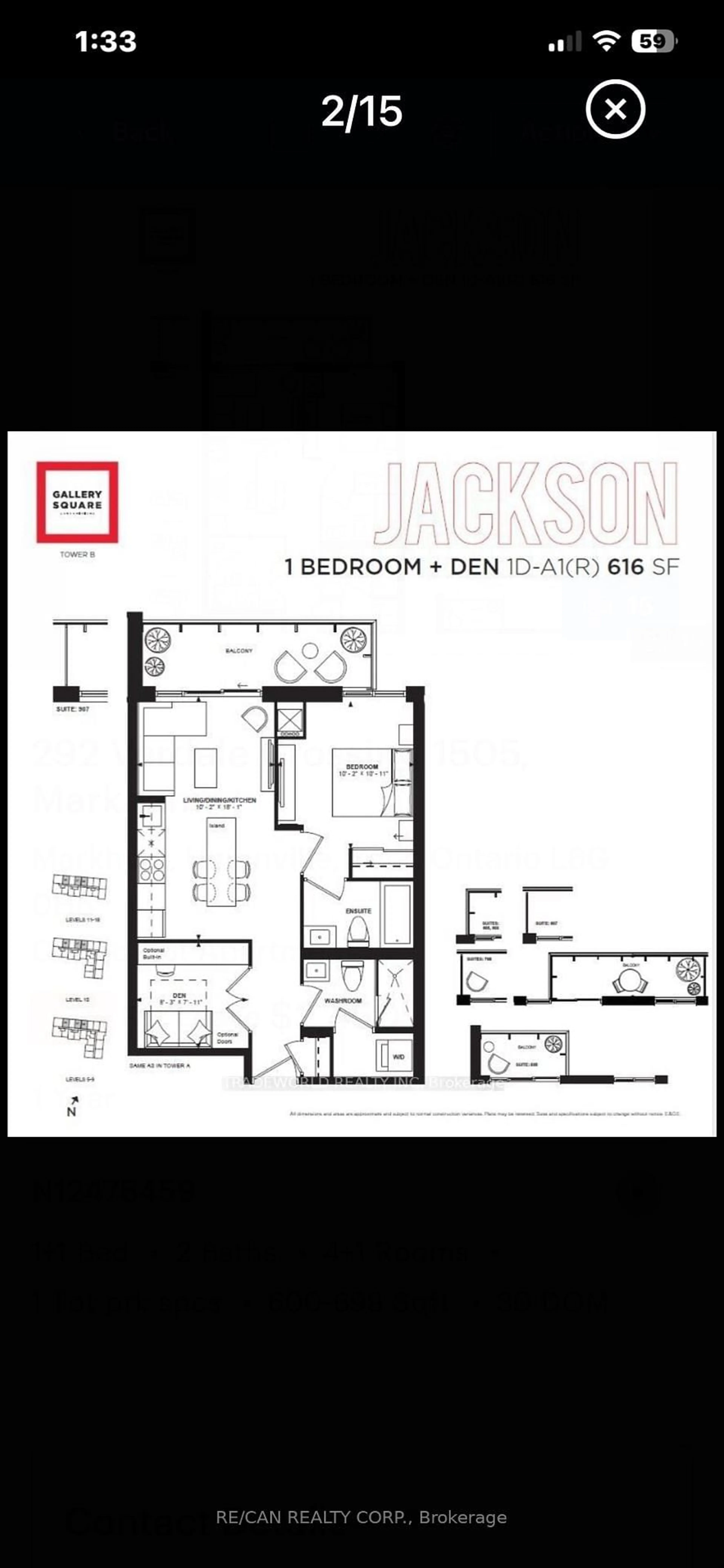 Floor plan for 292 VERDALE Crossing #(BUILDING B) UNIT 1002, Markham Ontario L6G 0H6