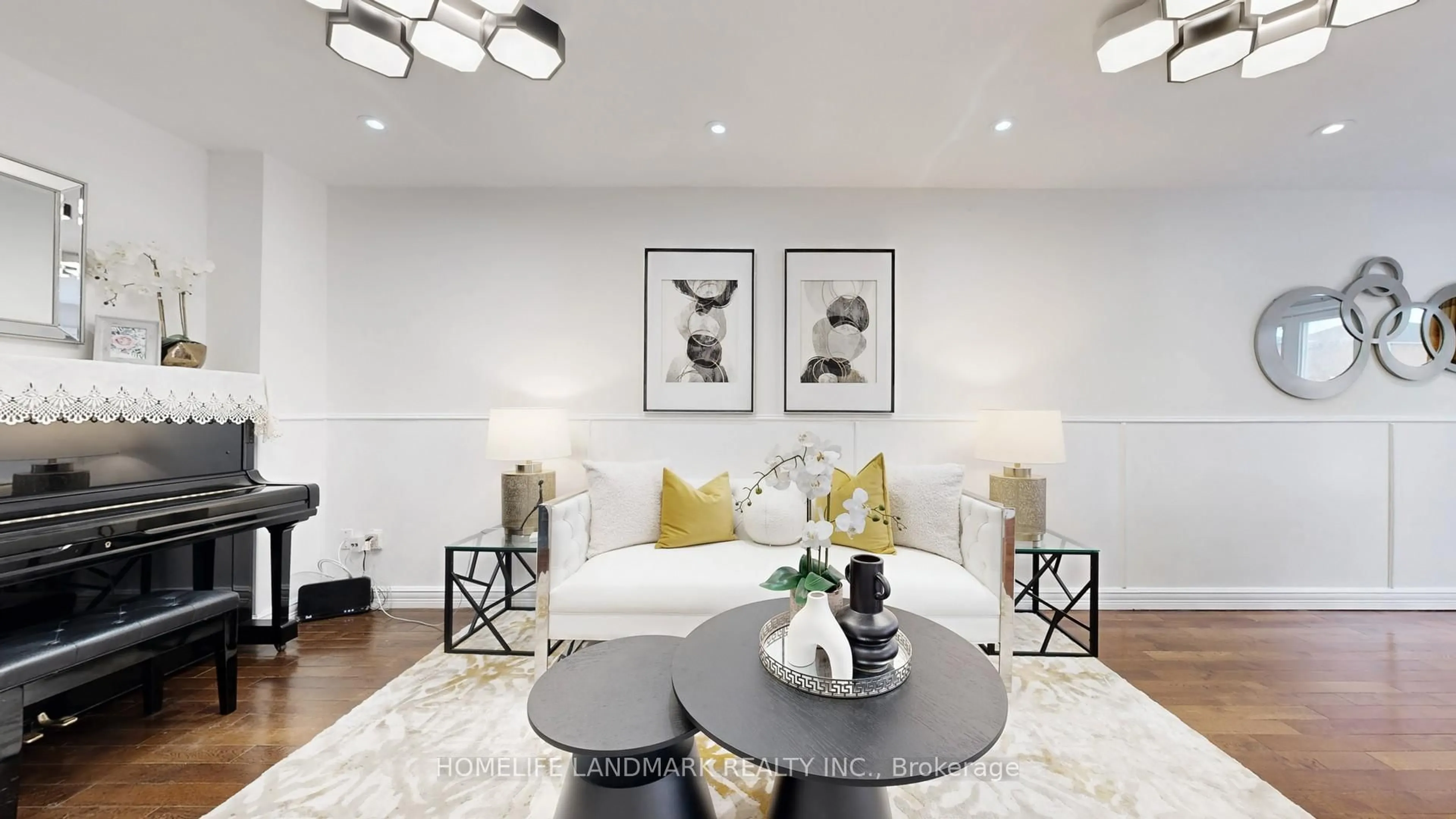 Living room with furniture, wood/laminate floor for 121 Digby Cres, Markham Ontario L3R 7H4