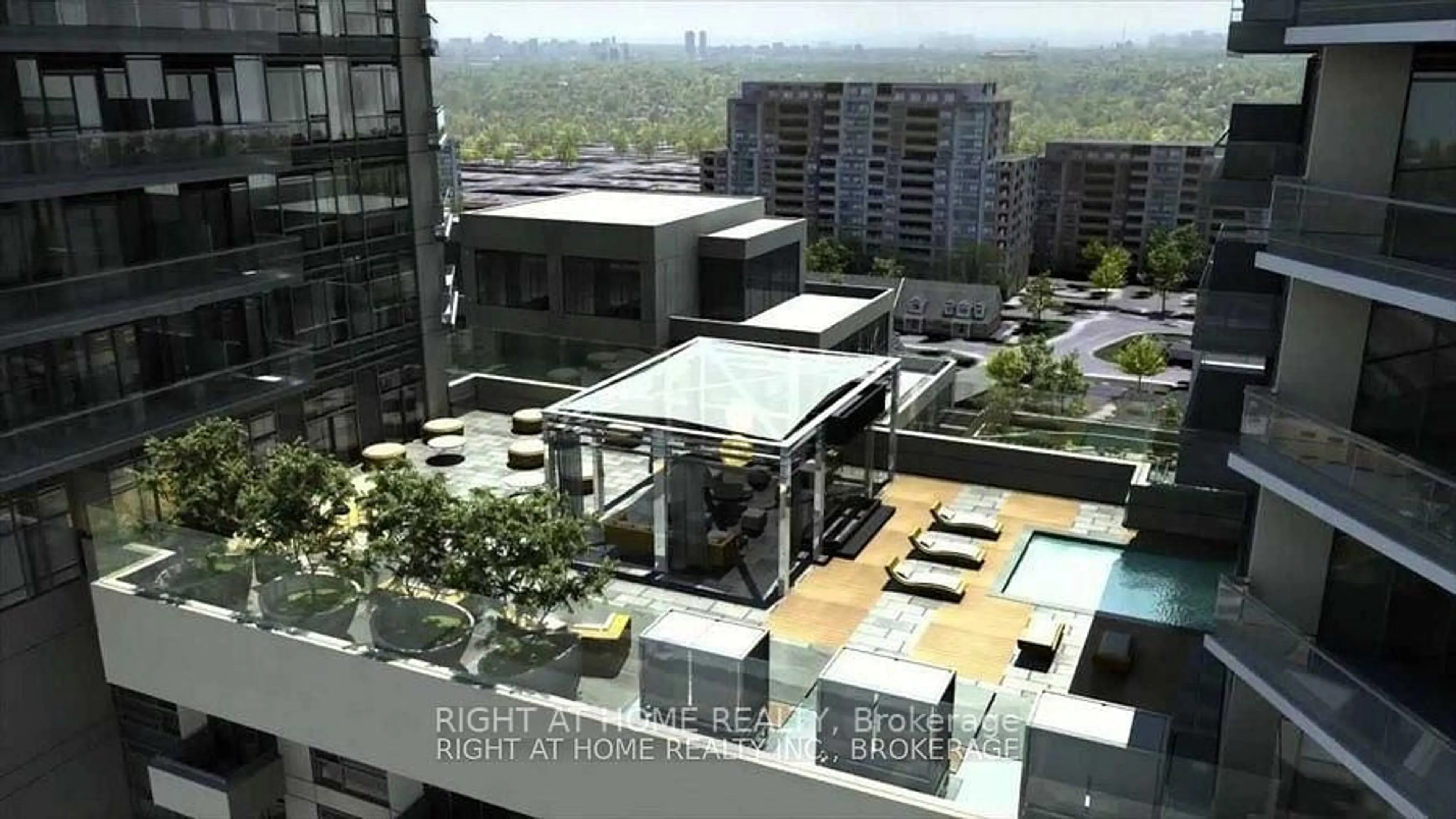 Patio, city buildings view from balcony for 9205 Yonge St #607, Richmond Hill Ontario L4C 6Z2