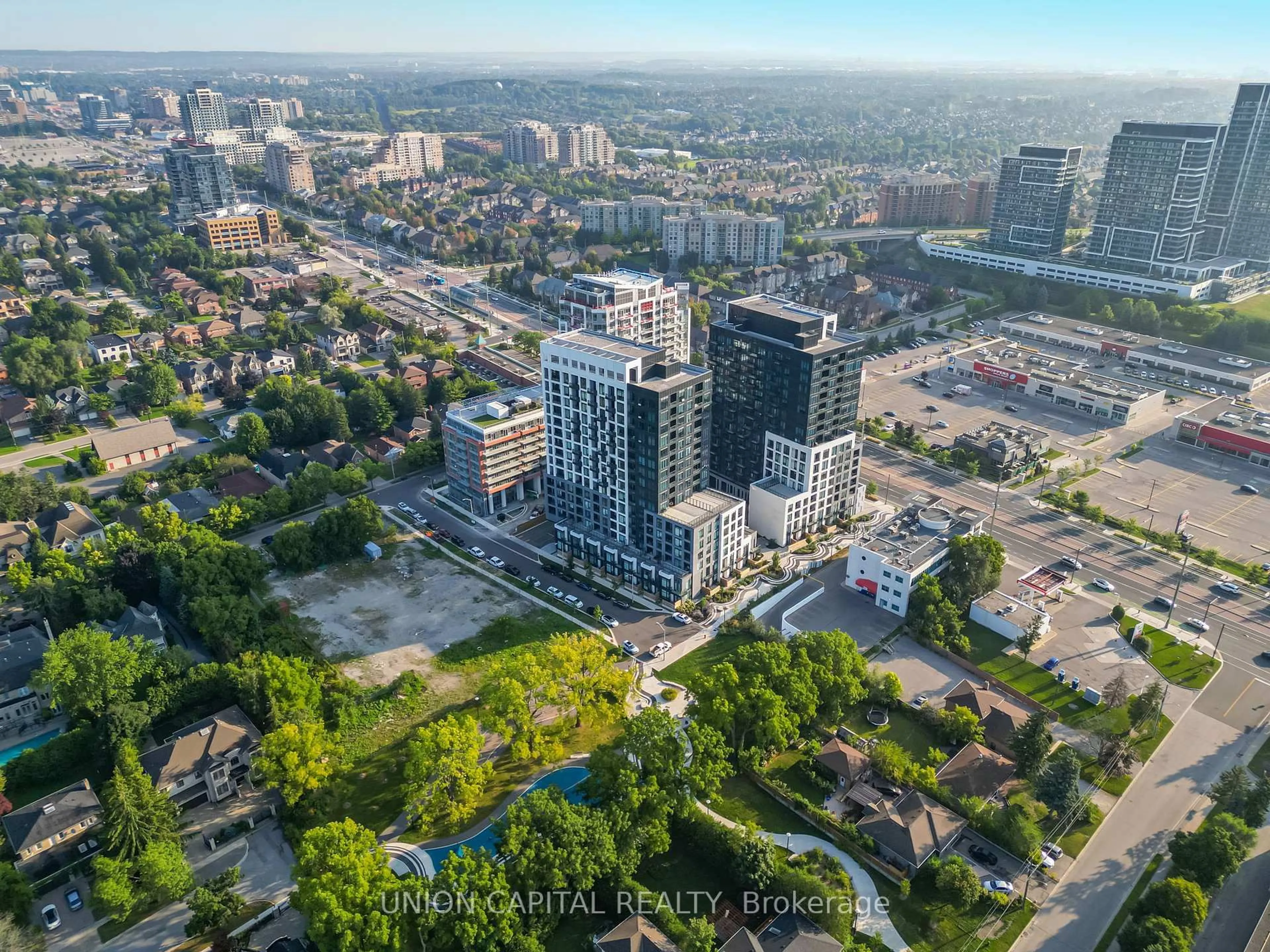 A pic from outside/outdoor area/front of a property/back of a property/a pic from drone, city buildings view from balcony for 3 Rosewater St #601W, Richmond Hill Ontario L4C 5T6