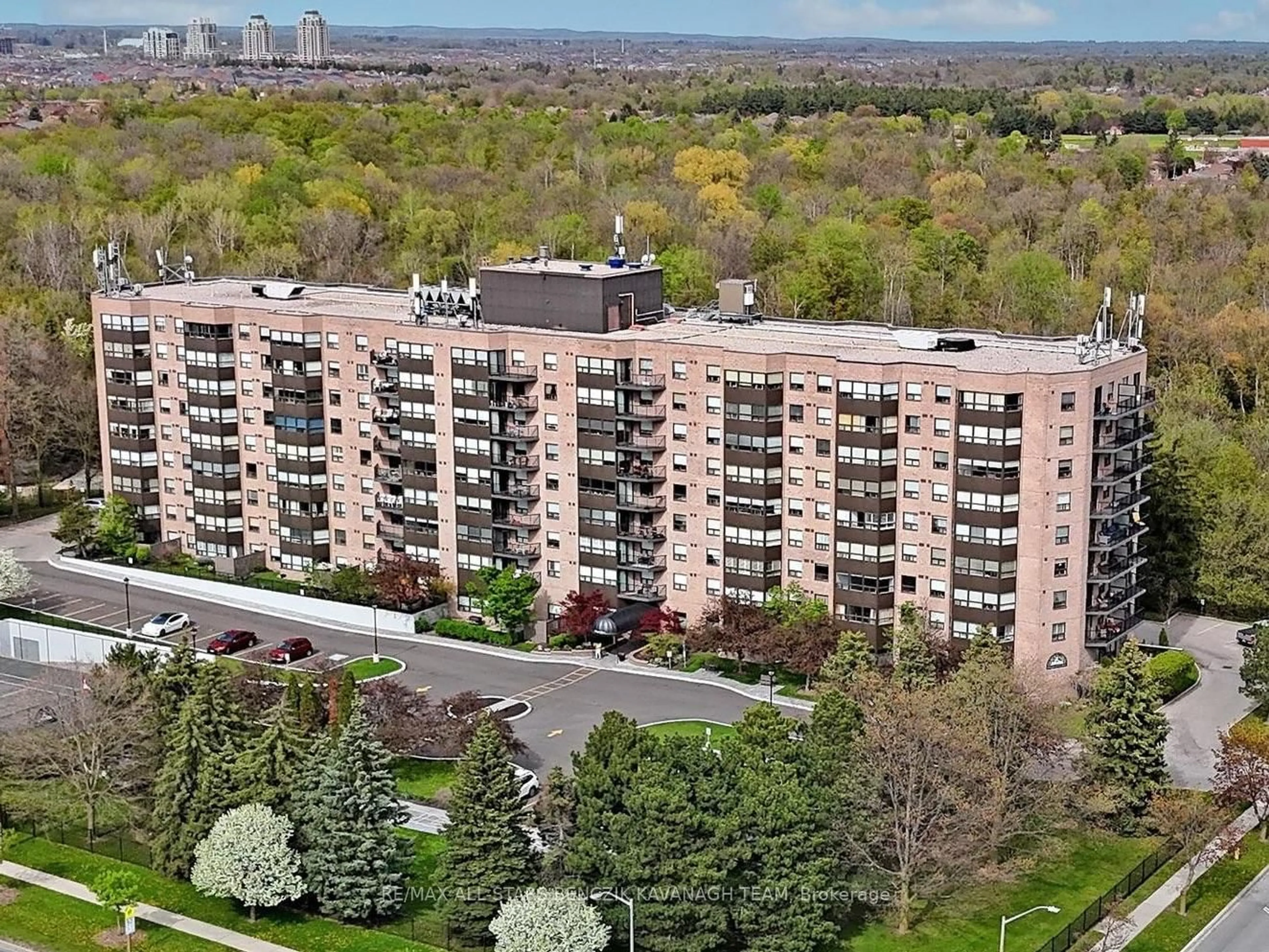 A pic from outside/outdoor area/front of a property/back of a property/a pic from drone, city buildings view from balcony for 2 Raymerville Dr #416, Markham Ontario L3P 7N7