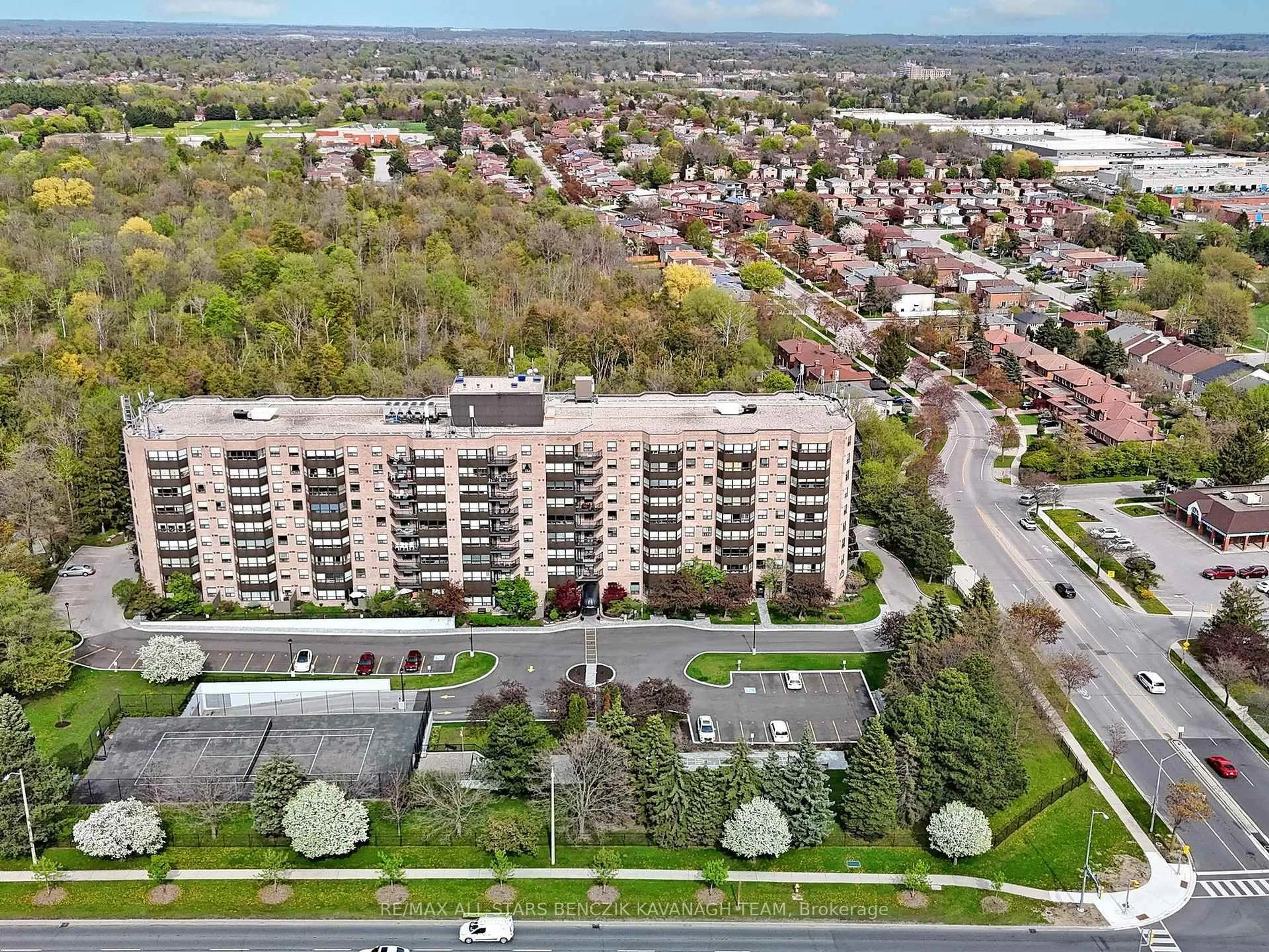 A pic from outside/outdoor area/front of a property/back of a property/a pic from drone, city buildings view from balcony for 2 Raymerville Dr #416, Markham Ontario L3P 7N7